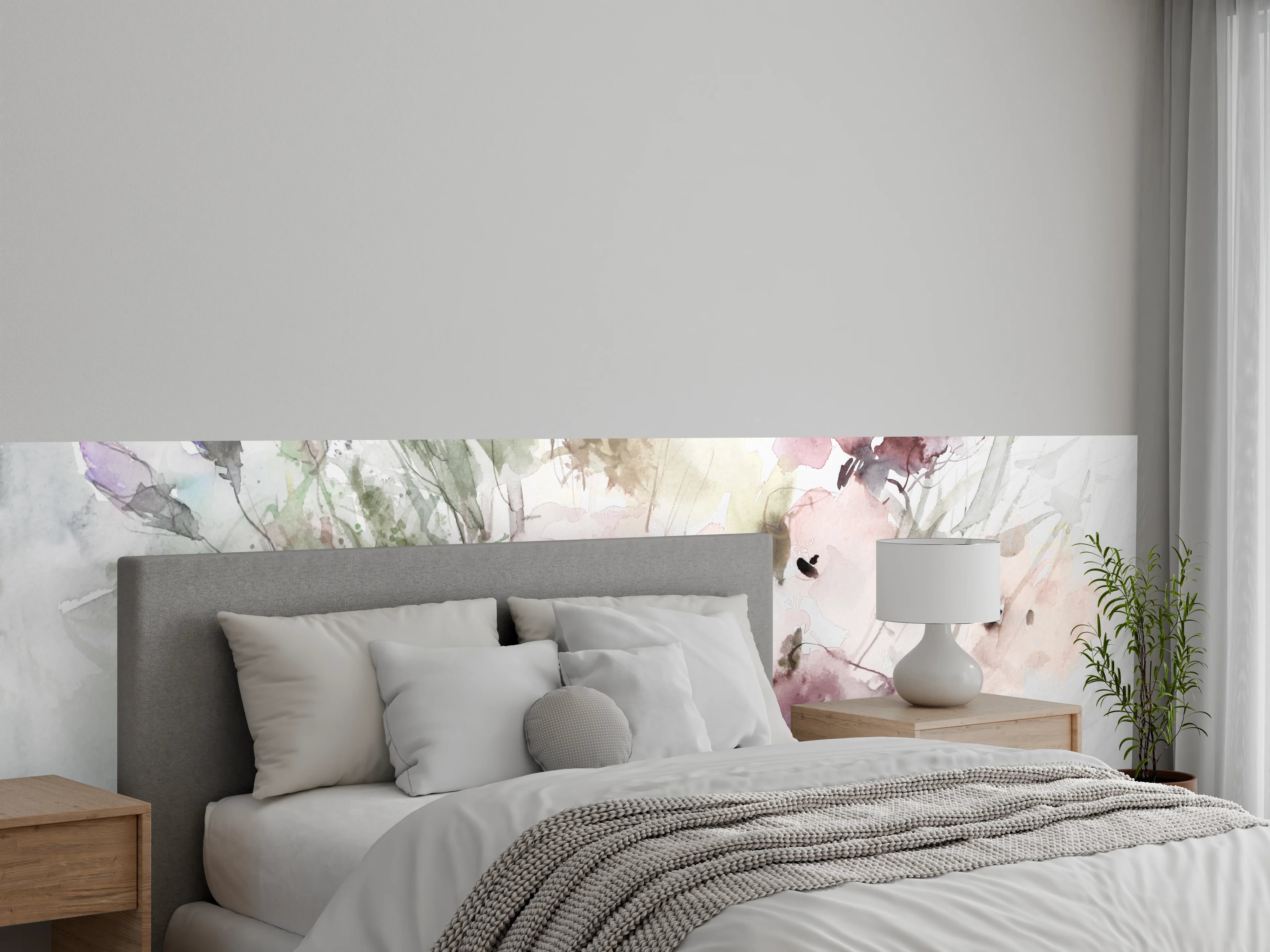 Wandverkleidung Schlafzimmer - Aquarell Blumen zart Pastell