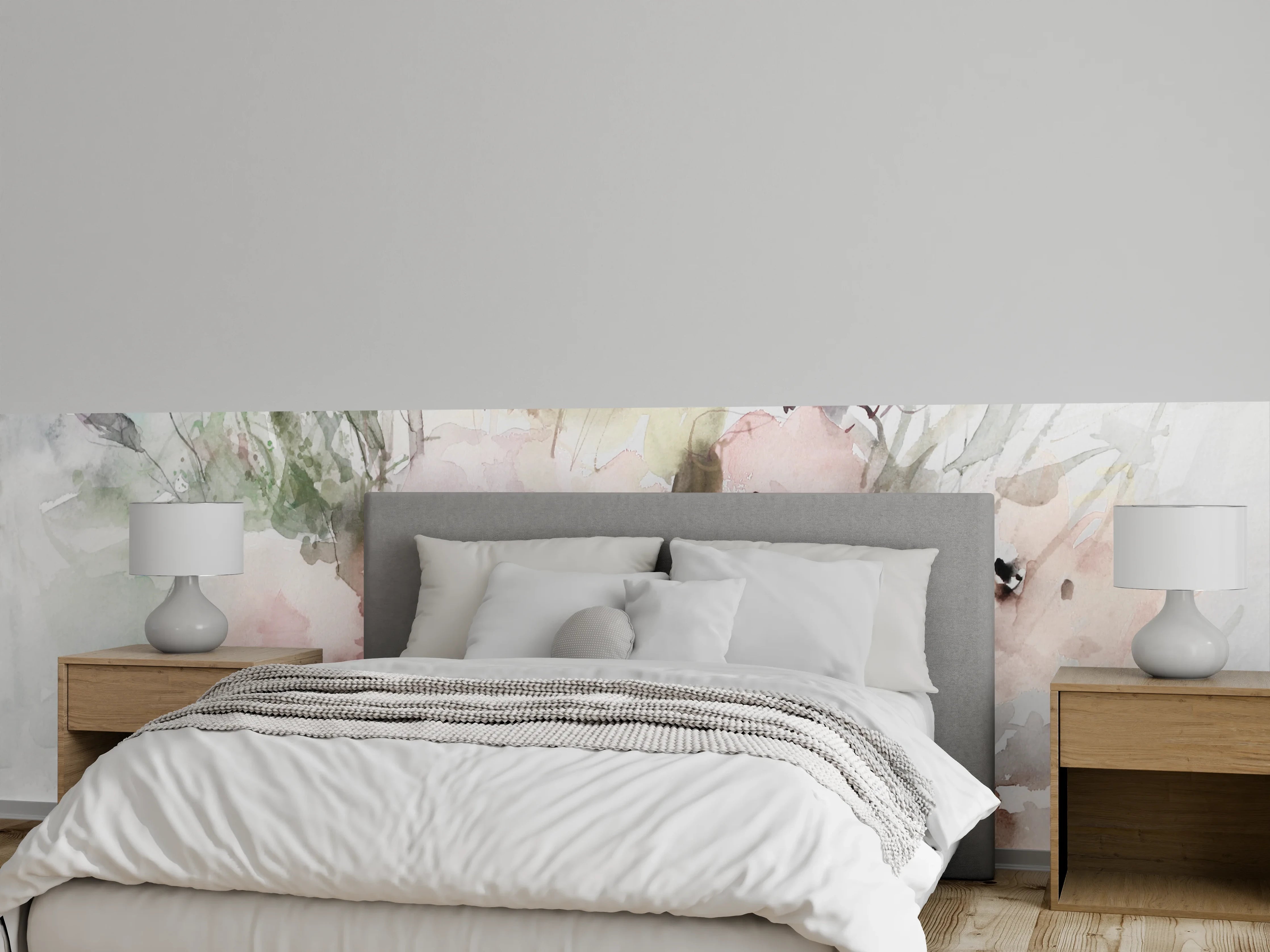 Wandverkleidung Schlafzimmer - Aquarell Blumen zart Pastell