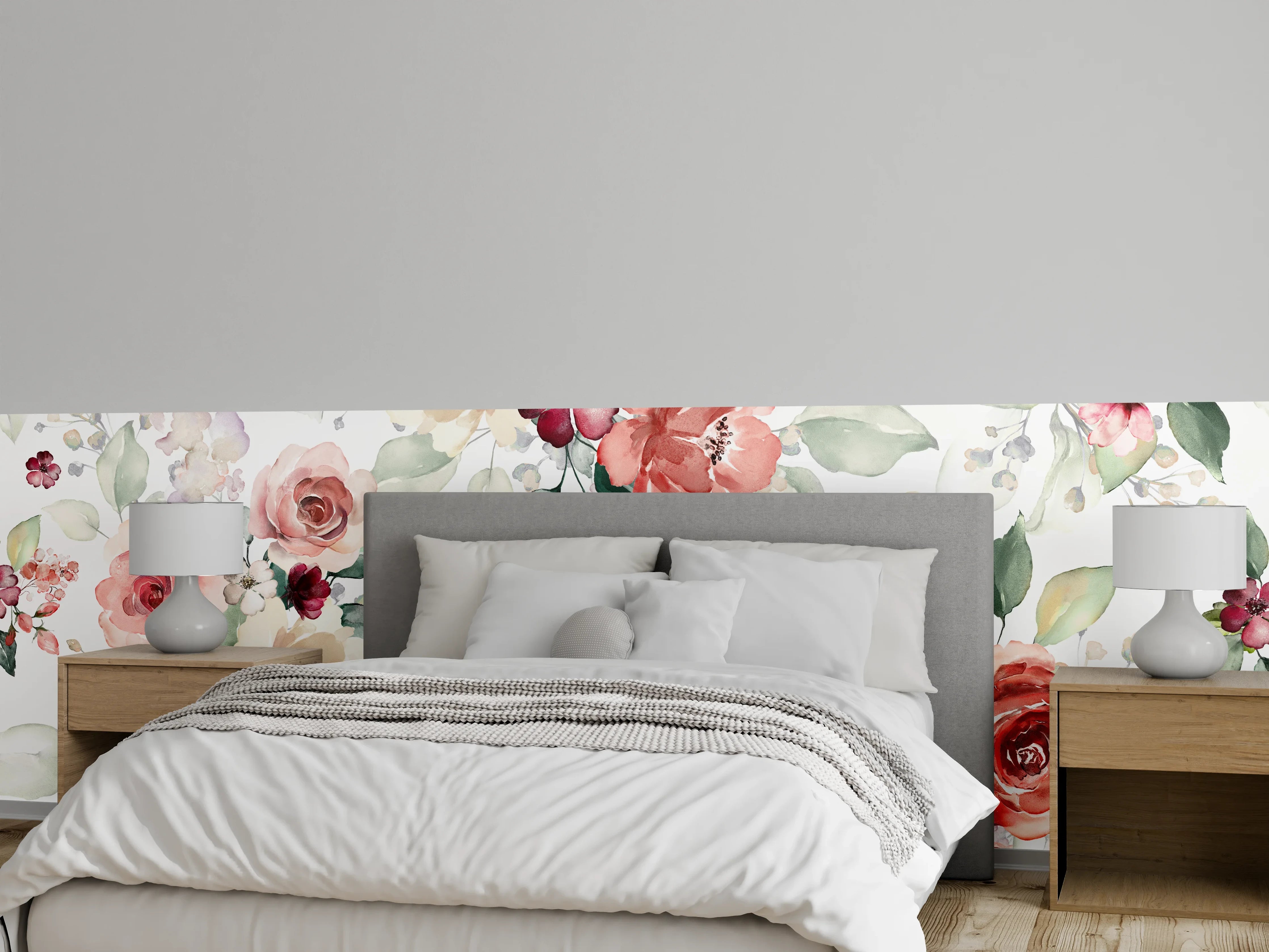 Wandverkleidung Schlafzimmer - Aquarell Blumenmuster Pastell-Romantik
