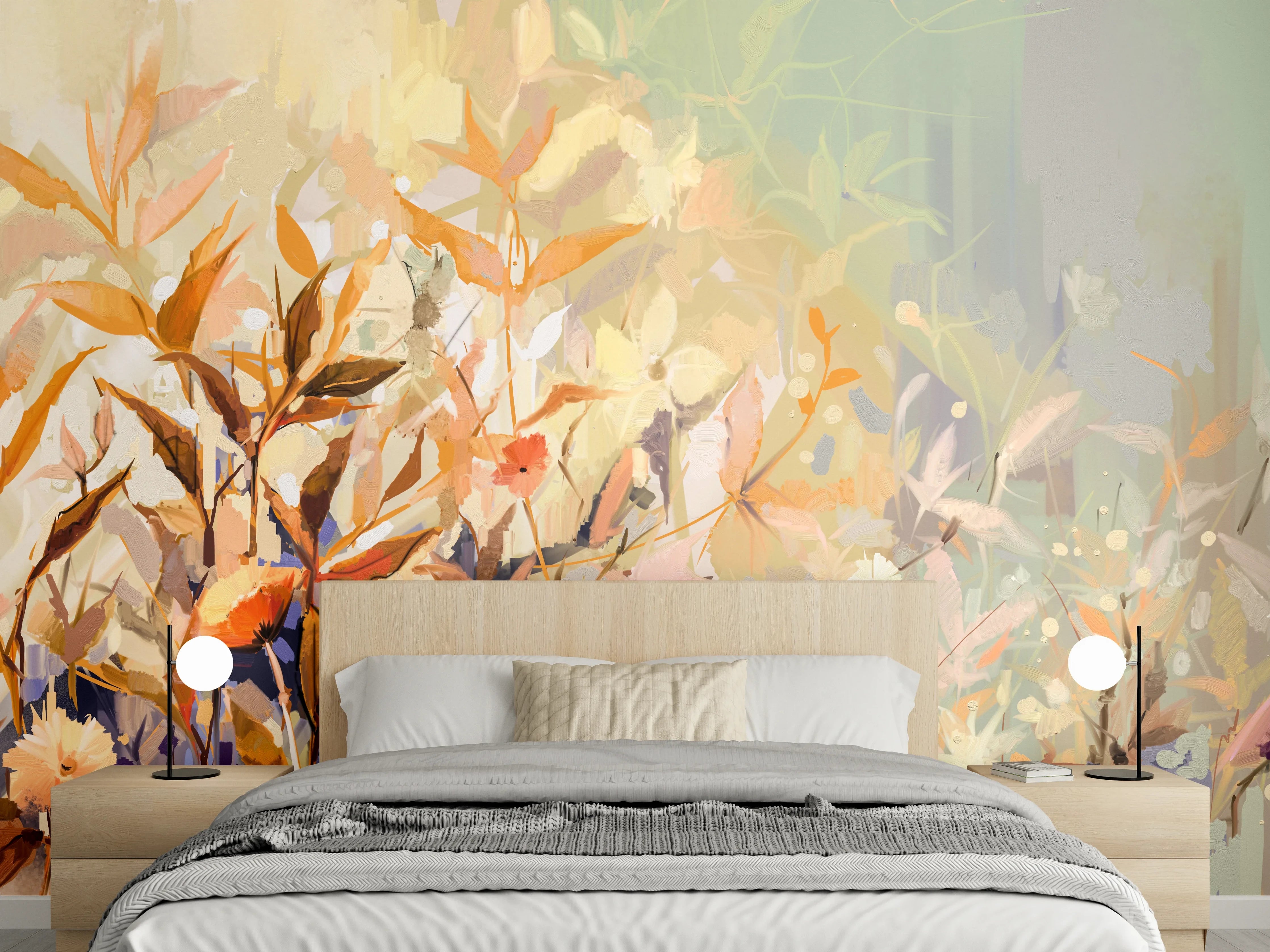 Wandverkleidung Schlafzimmer - Aquarell Blumenwiese Pastell Wandbild
