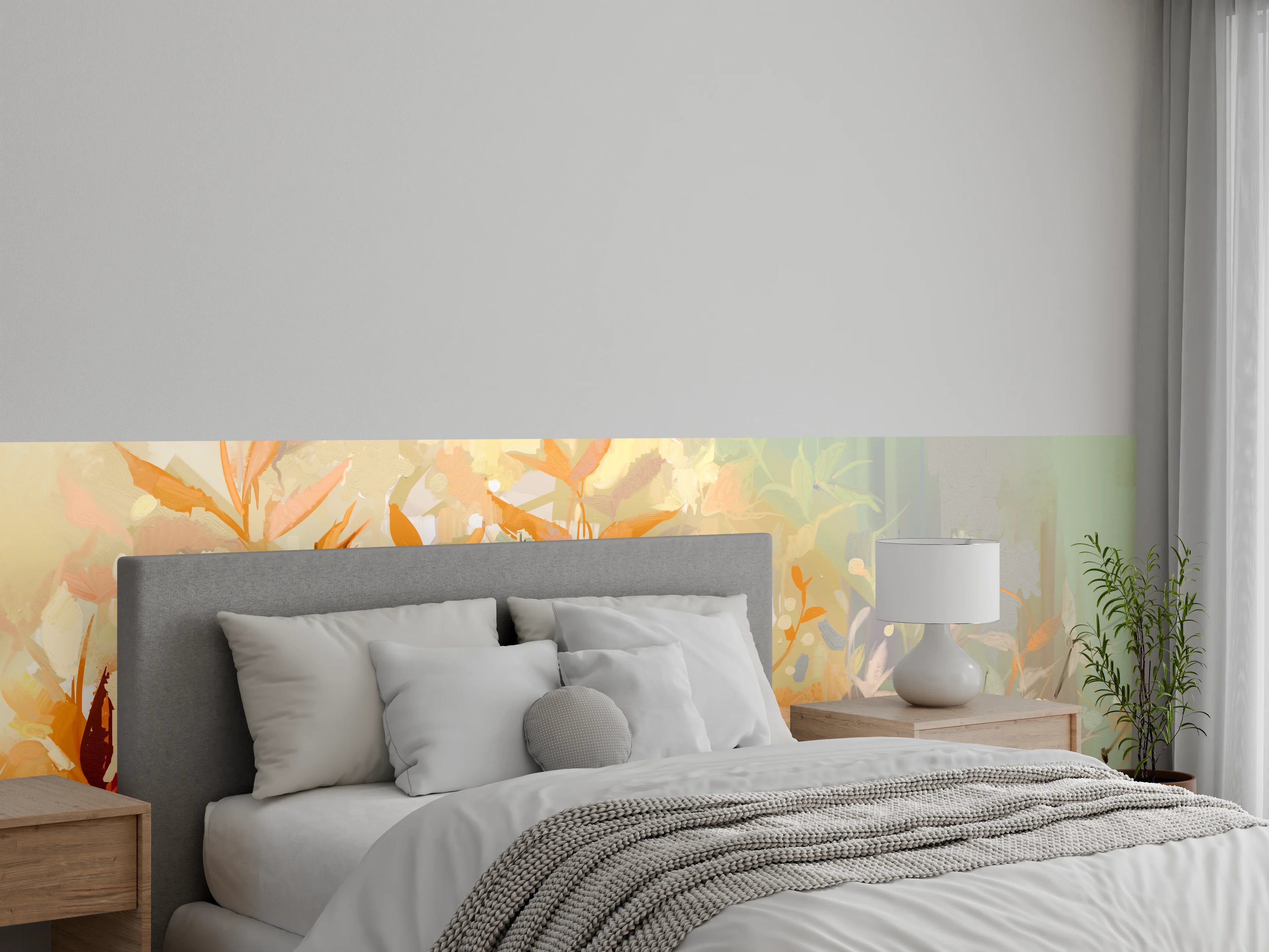 Wandverkleidung Schlafzimmer - Aquarell Blumenwiese Pastell Wandbild