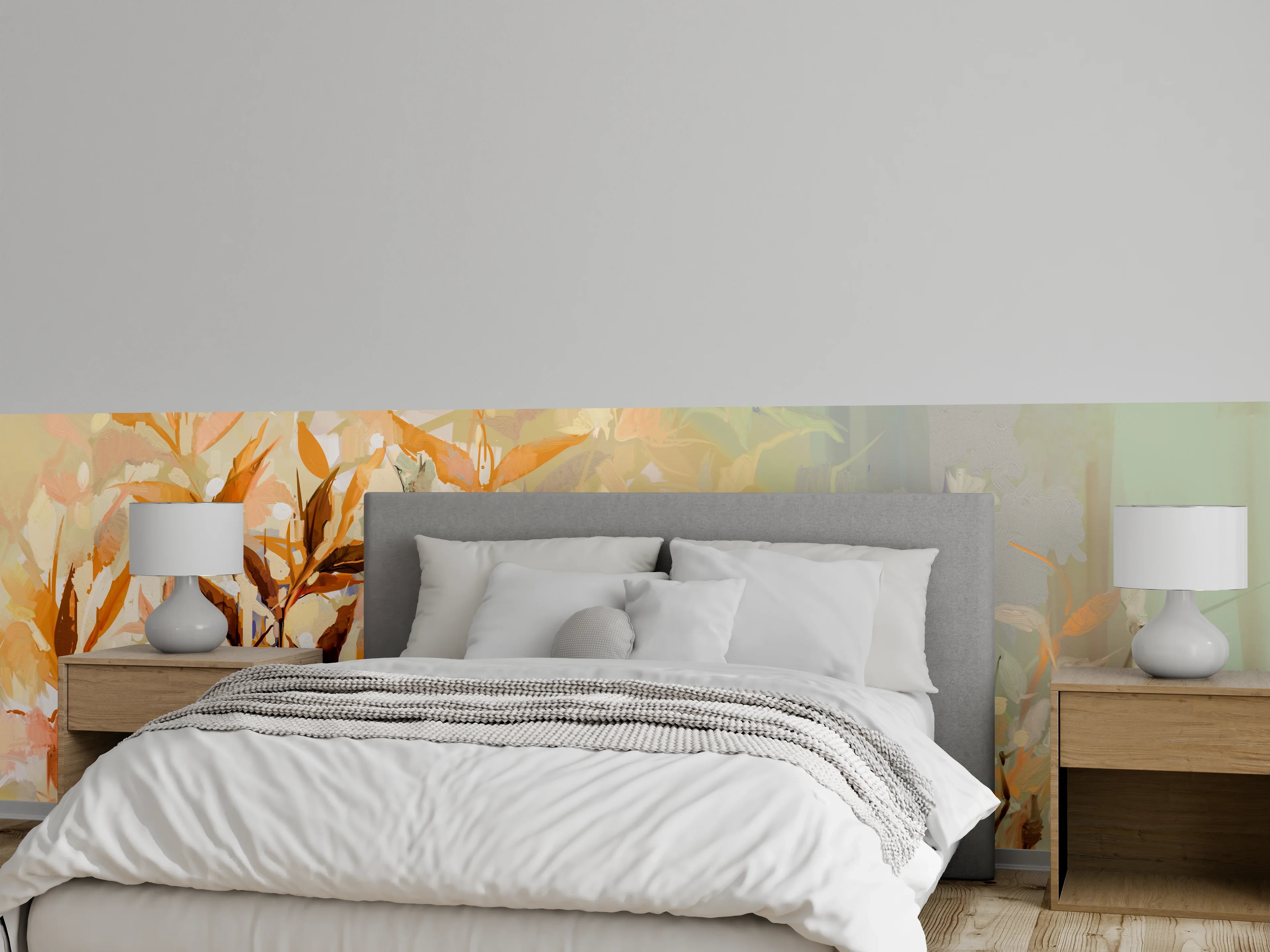 Wandverkleidung Schlafzimmer - Aquarell Blumenwiese Pastell Wandbild