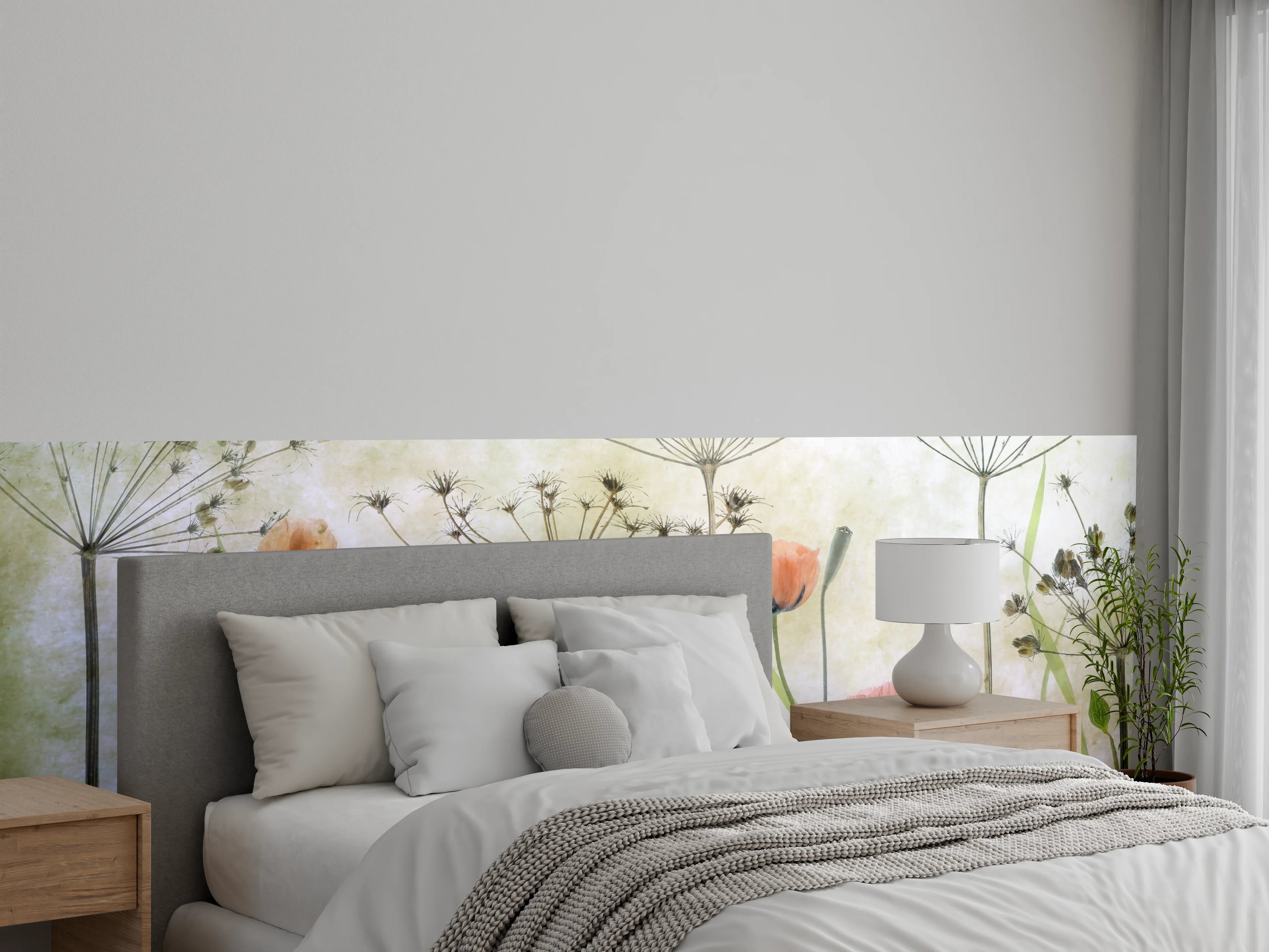 Wandverkleidung Schlafzimmer - Aquarell Blumenwiese zarte Pastellfarben