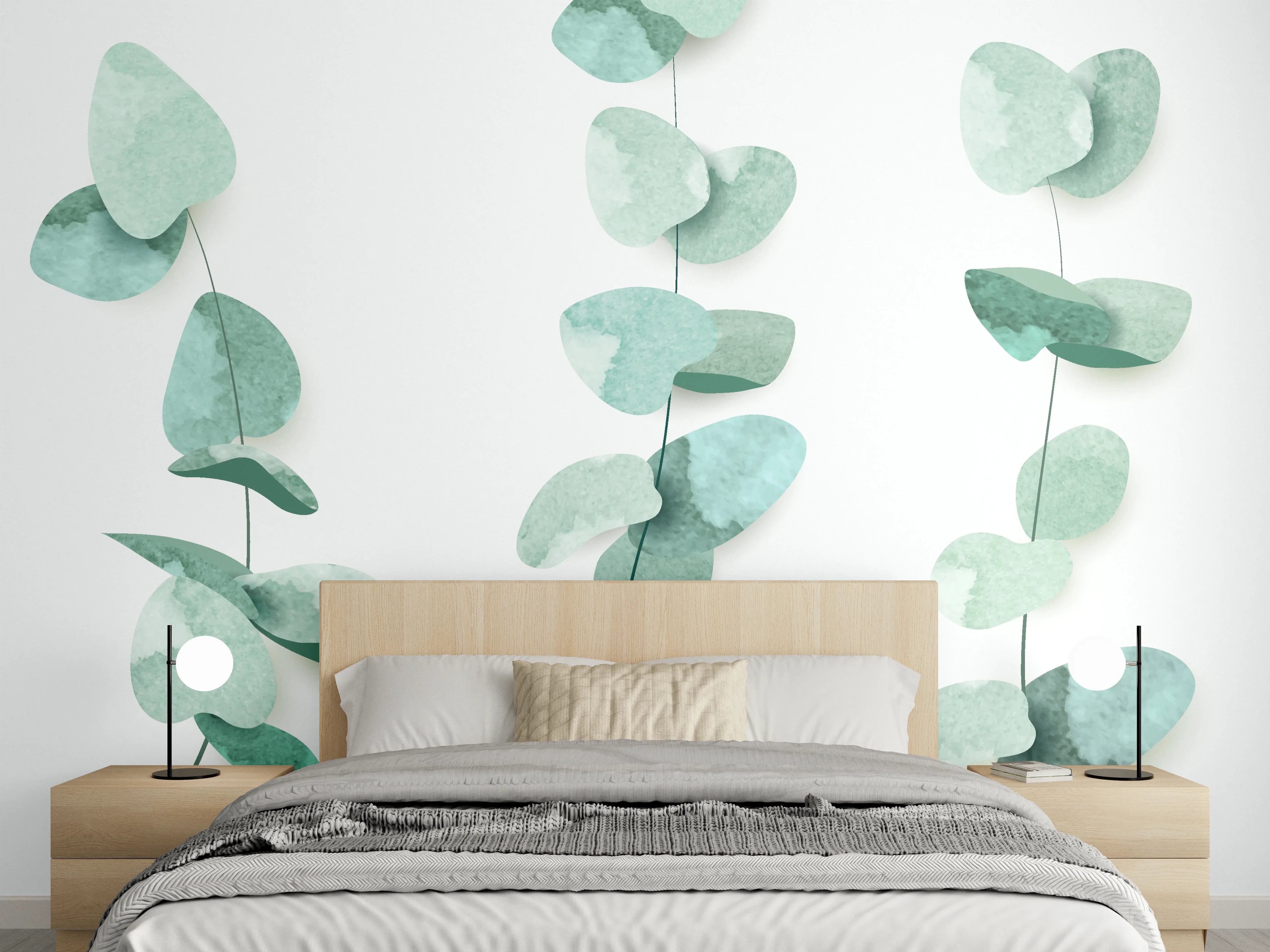 Wandverkleidung Schlafzimmer - Aquarell Eukalyptuszweige modern grün