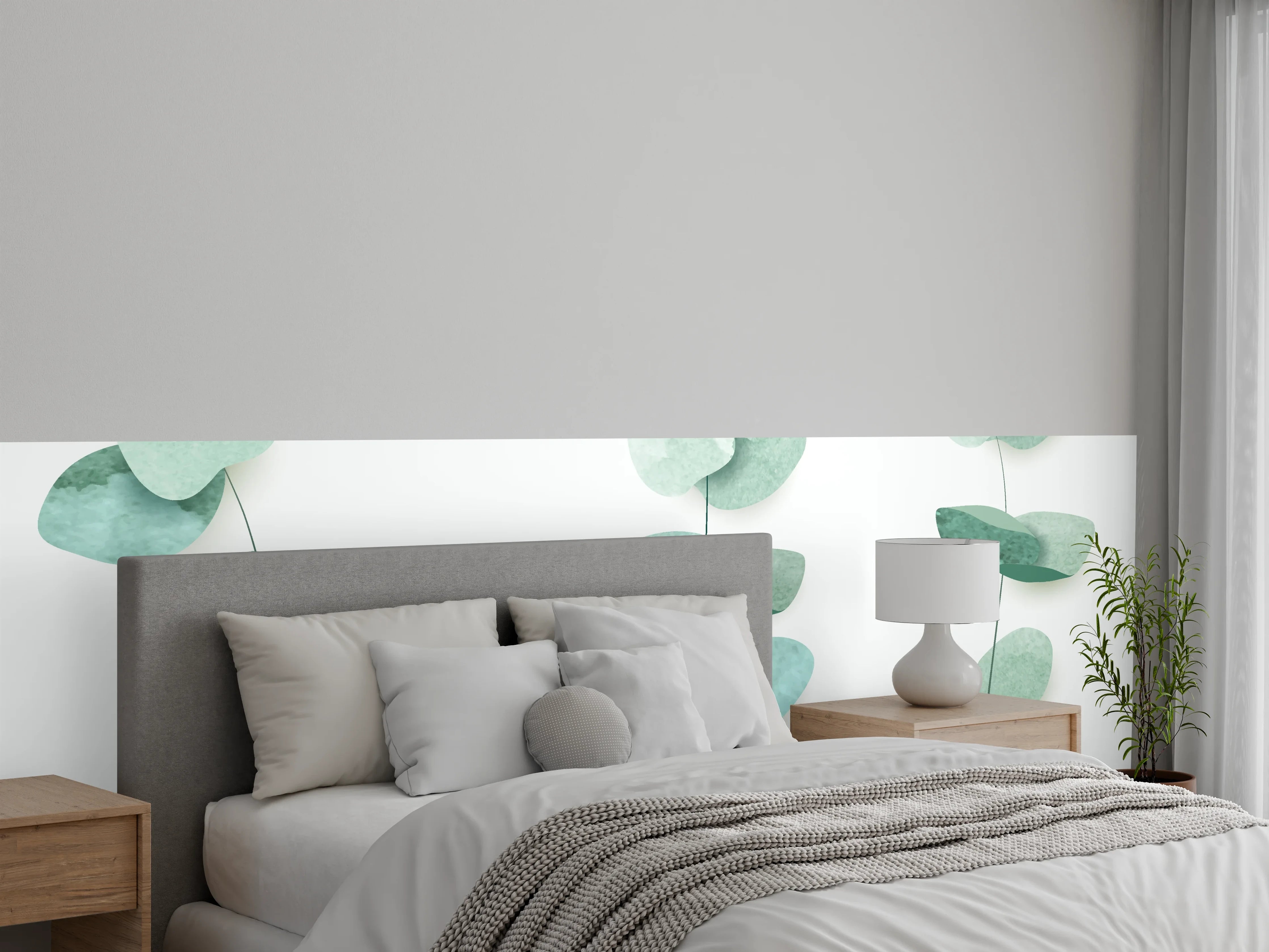Wandverkleidung Schlafzimmer - Aquarell Eukalyptuszweige modern grün