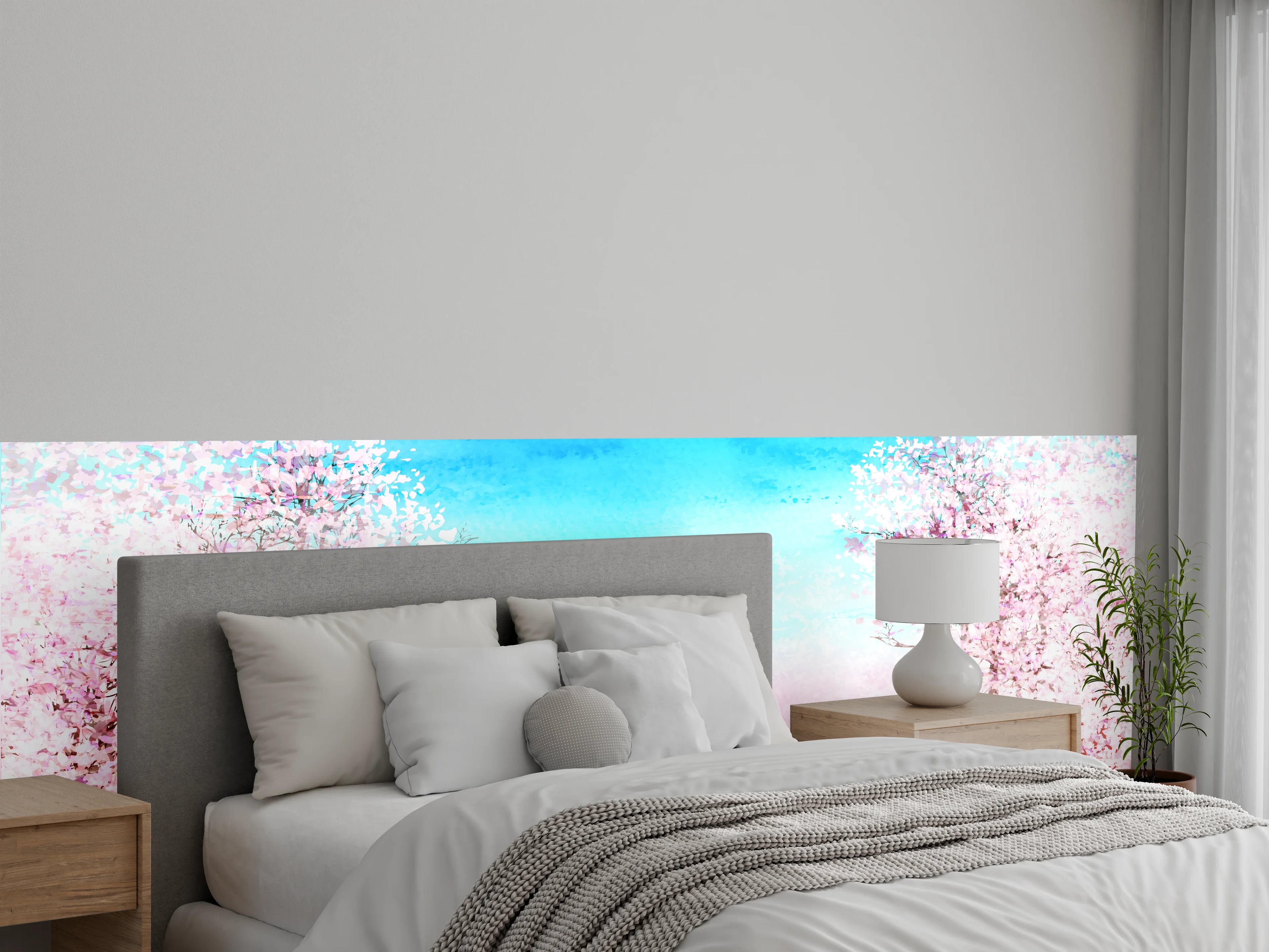 Wandverkleidung Schlafzimmer - Aquarell Frühlingsbaum Rosa