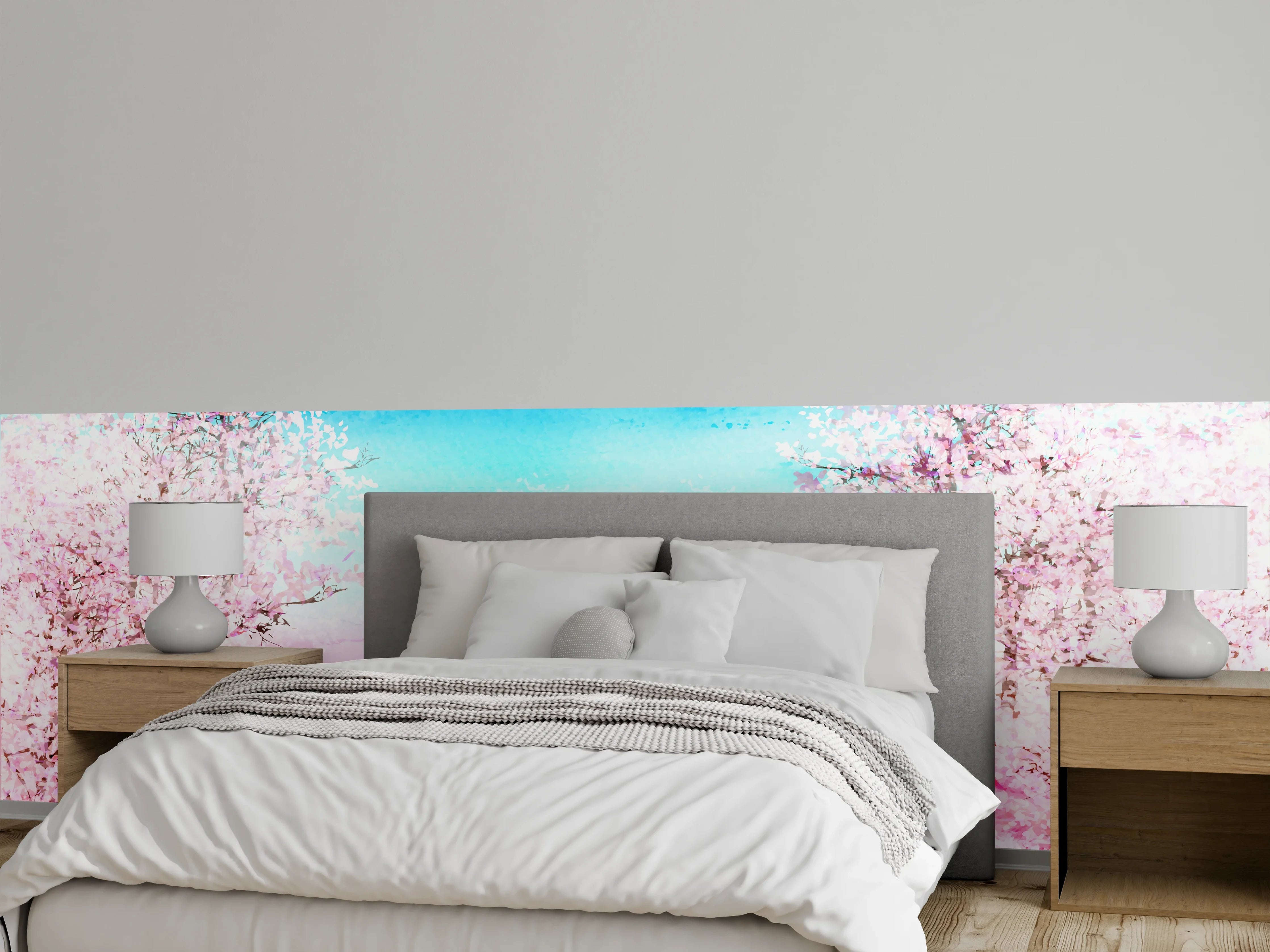 Wandverkleidung Schlafzimmer - Aquarell Frühlingsbaum Rosa