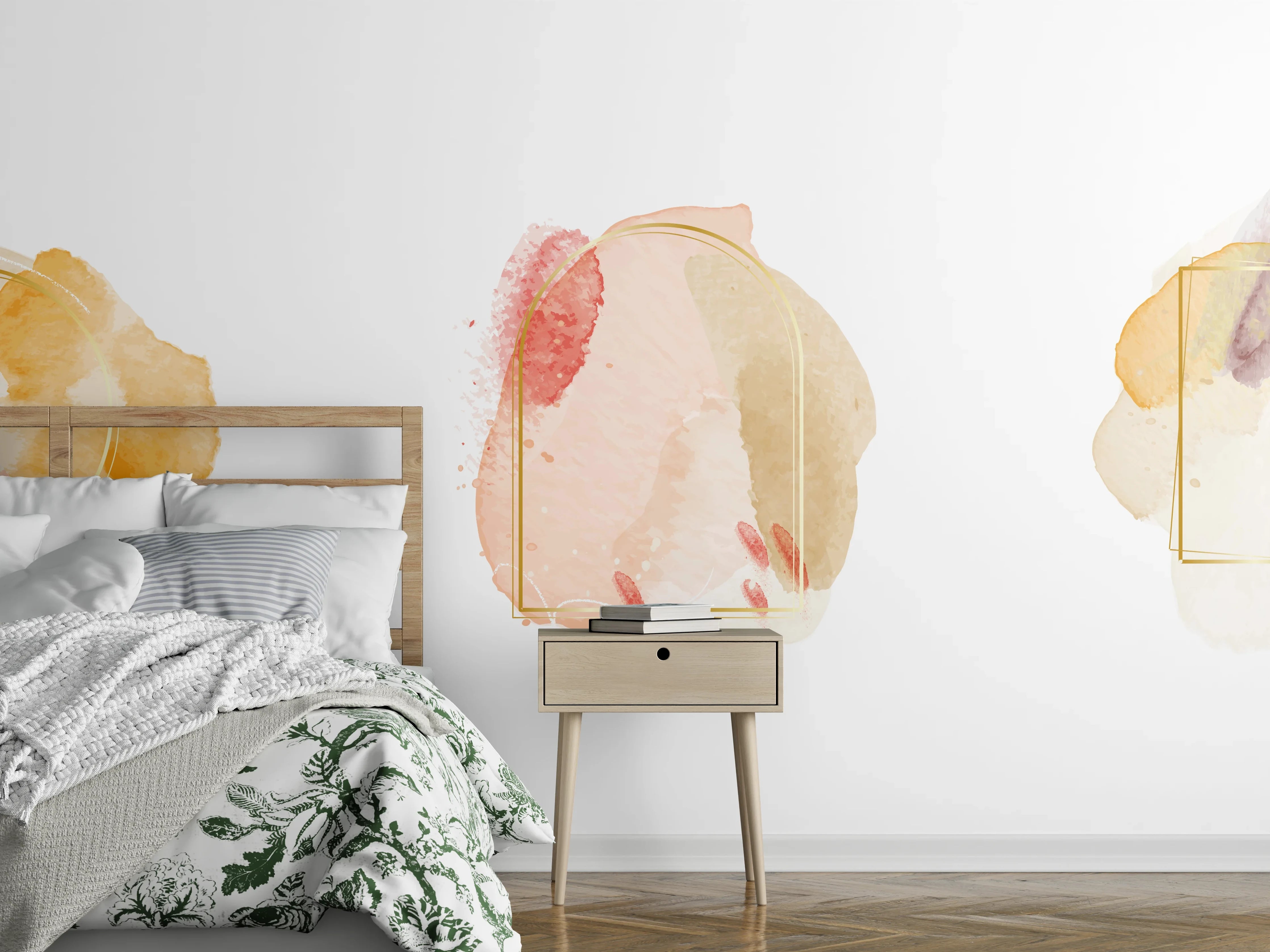 Wandverkleidung Schlafzimmer - Aquarell Gold Rahmen Pastell