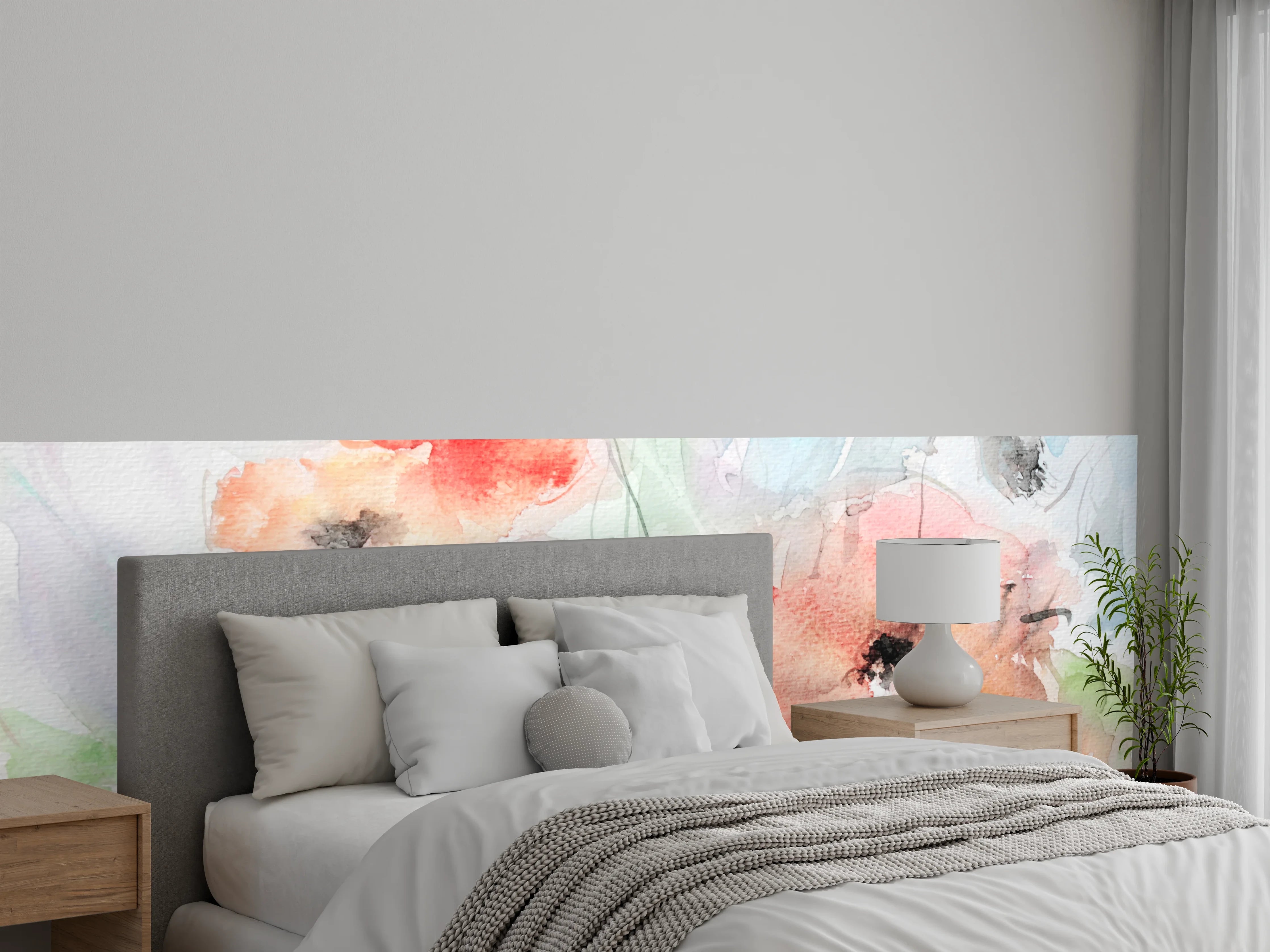 Wandverkleidung Schlafzimmer - Aquarell-Mohnblumen: Zarte Farbpoesie