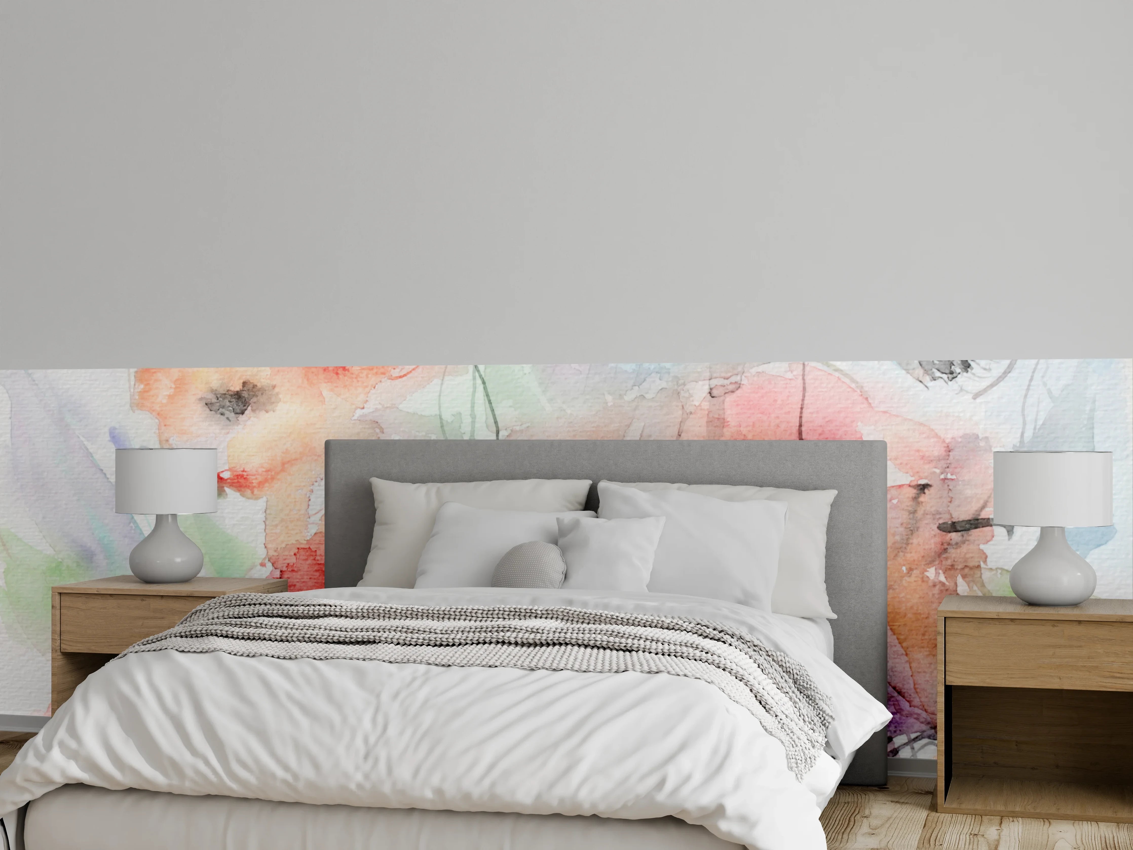 Wandverkleidung Schlafzimmer - Aquarell-Mohnblumen: Zarte Farbpoesie