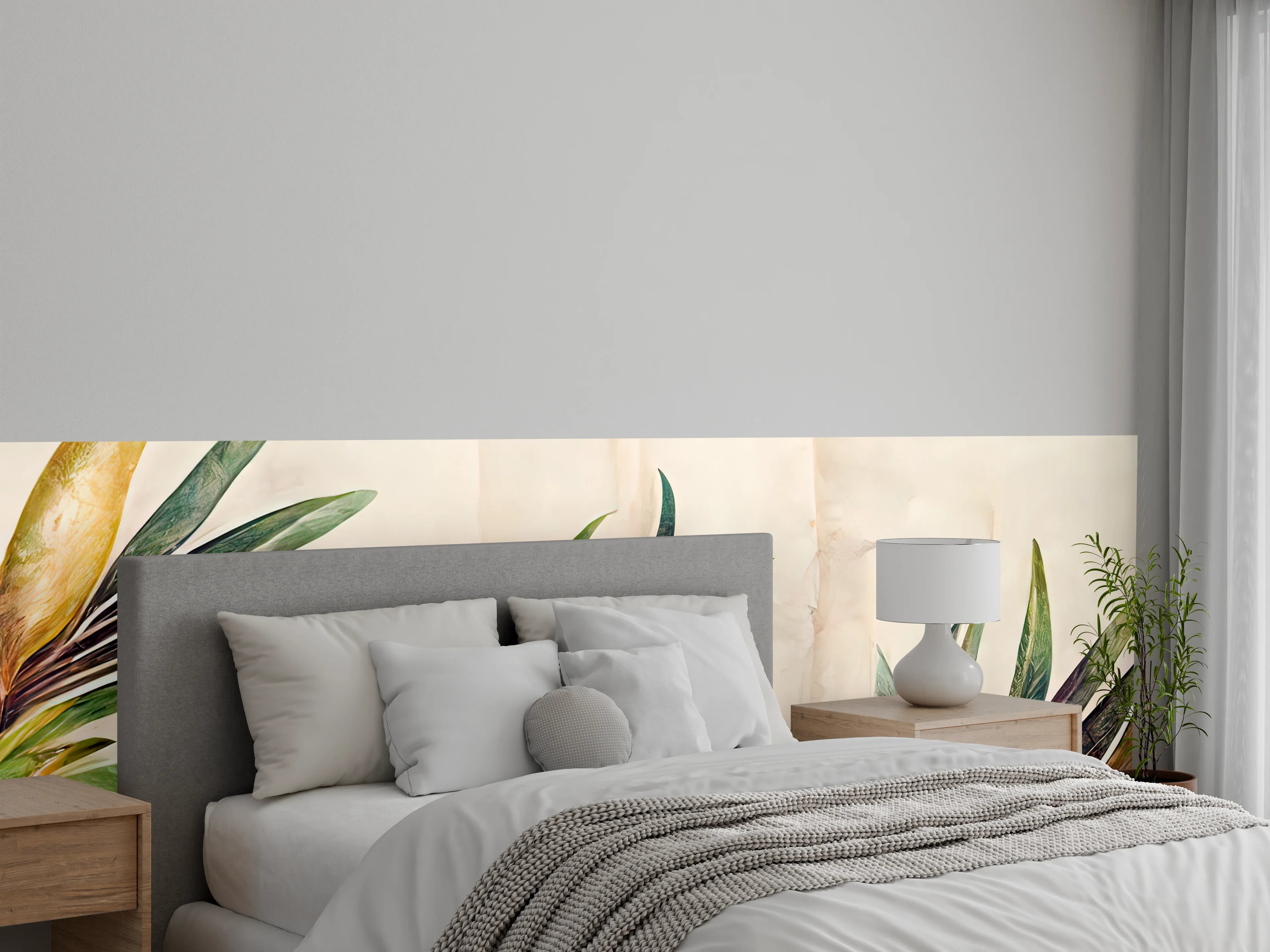 Wandverkleidung Schlafzimmer - Aquarell Palmblätter Wandbild
