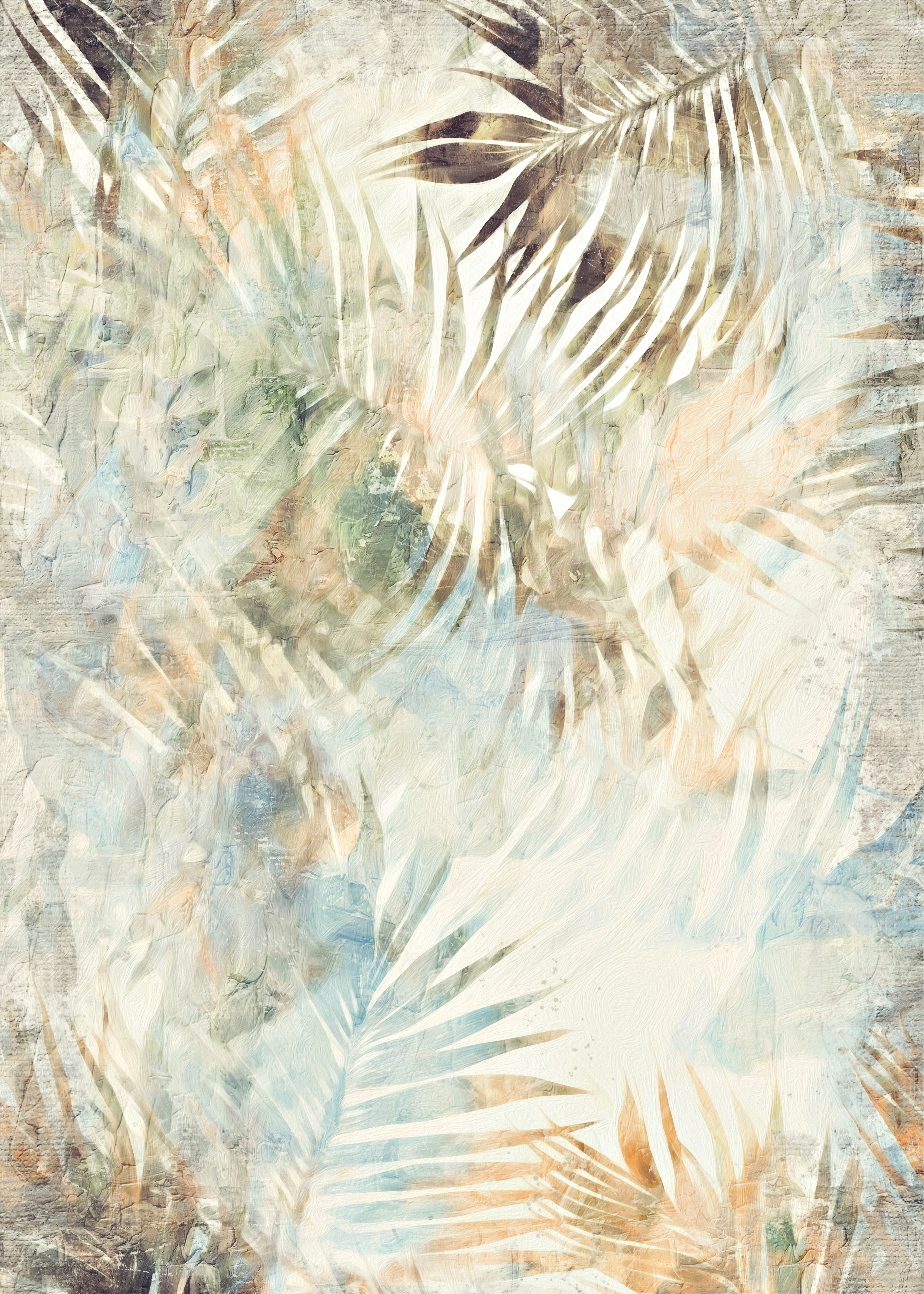 Wandverkleidung Schlafzimmer-Aquarell Palmenblätter Pastell