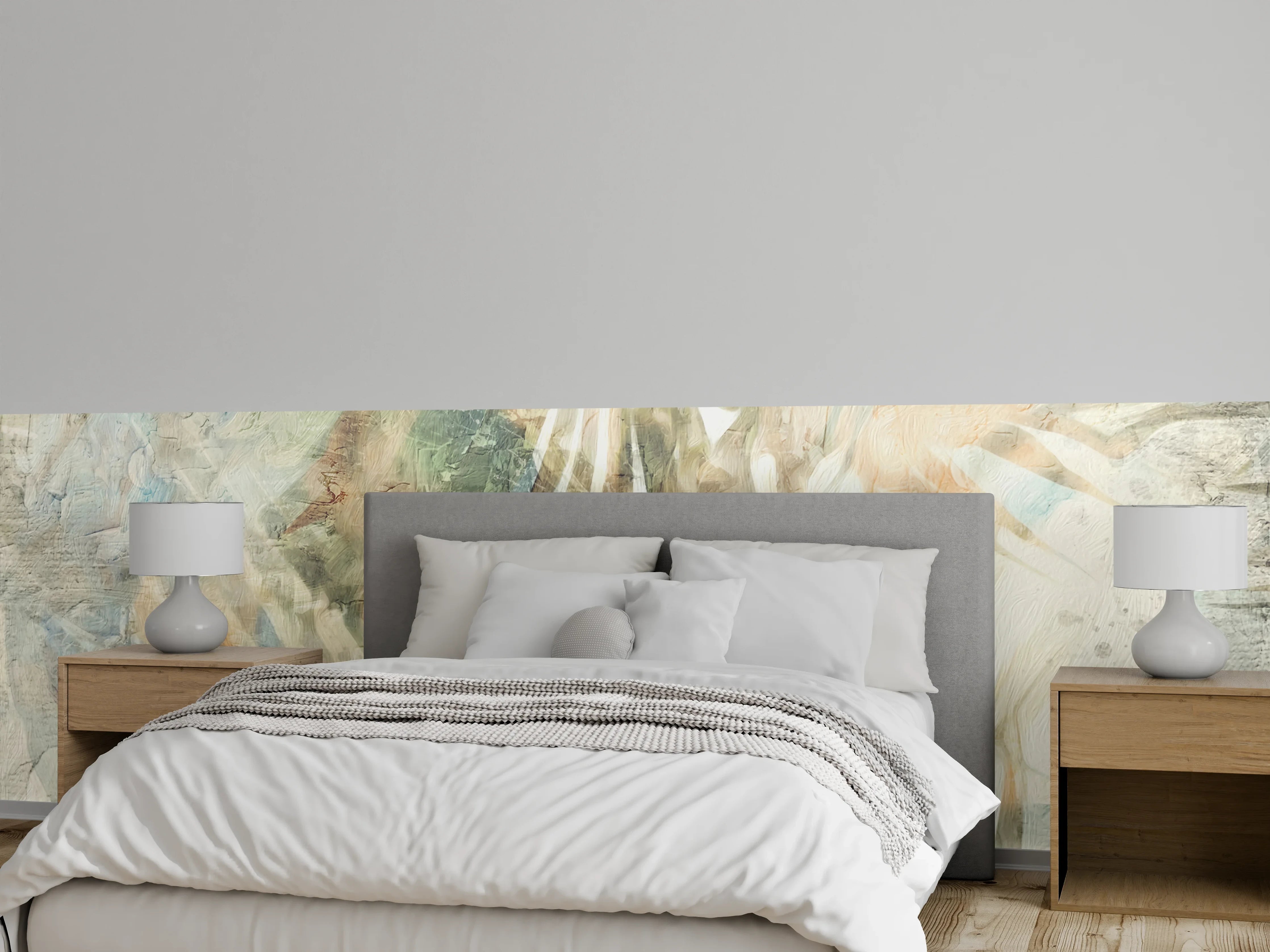 Wandverkleidung Schlafzimmer - Aquarell Palmenblätter Pastell