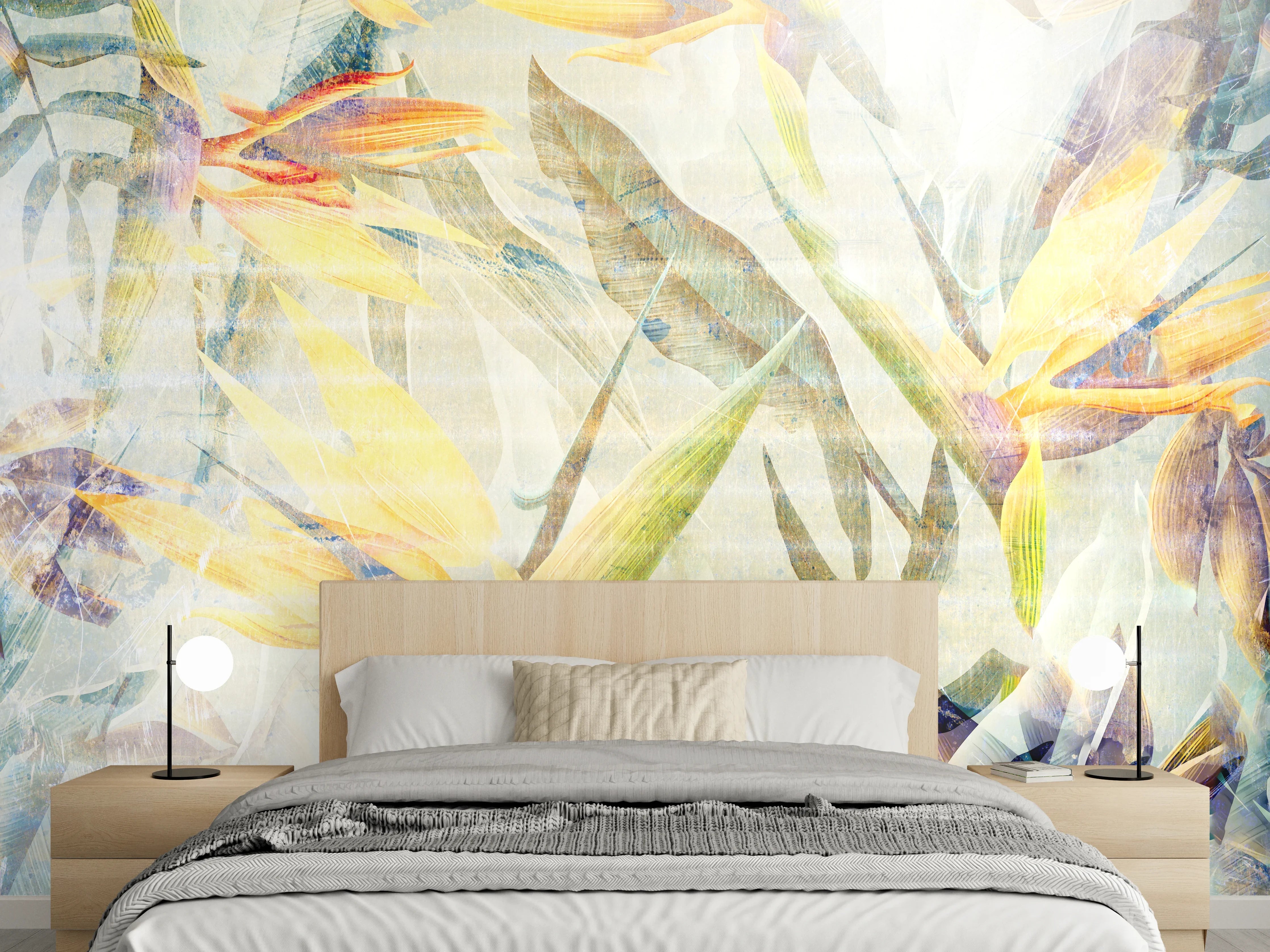 Wandverkleidung Schlafzimmer - Aquarell-Pflanzenmuster Wanddekor