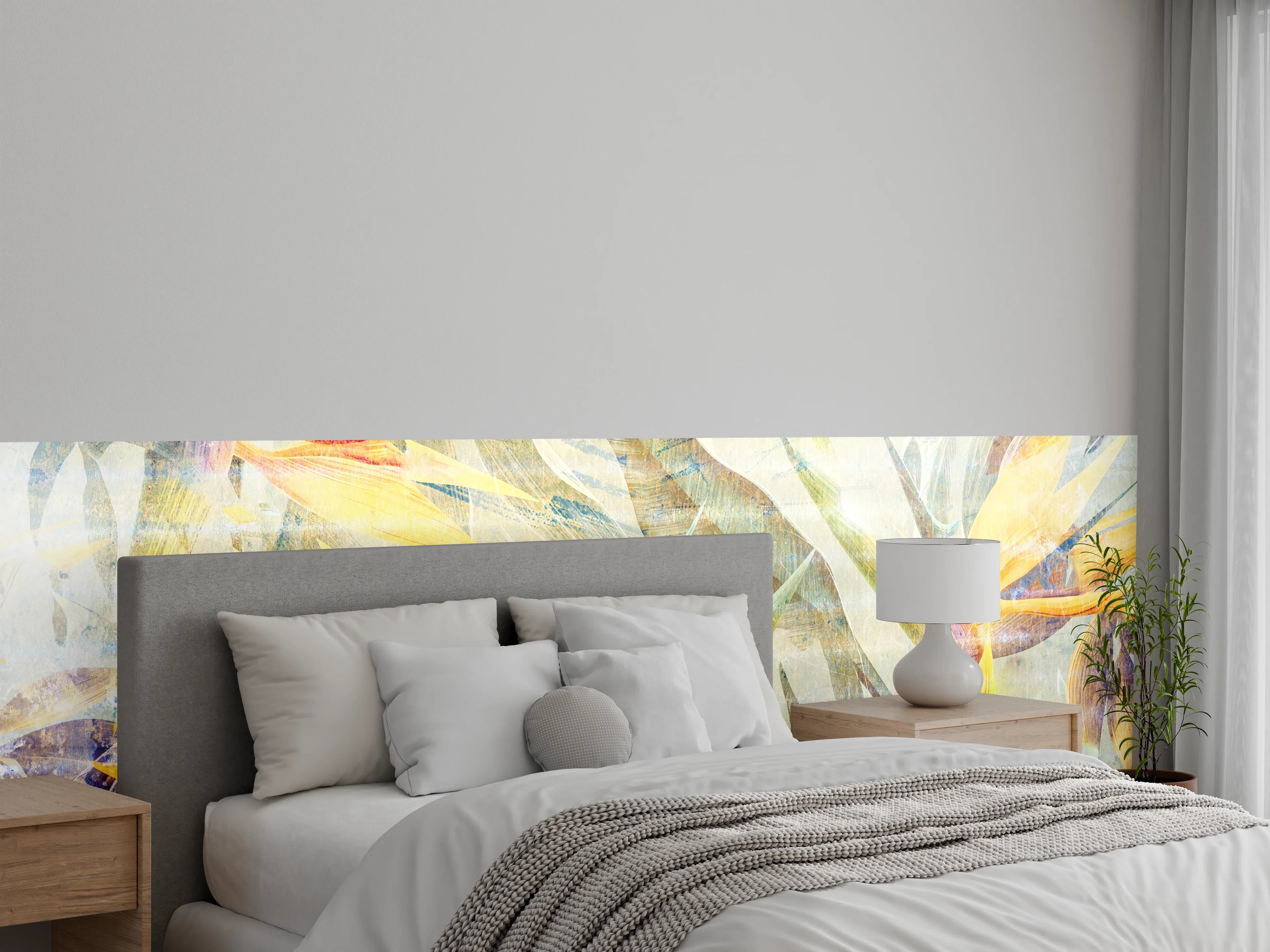 Wandverkleidung Schlafzimmer - Aquarell-Pflanzenmuster Wanddekor