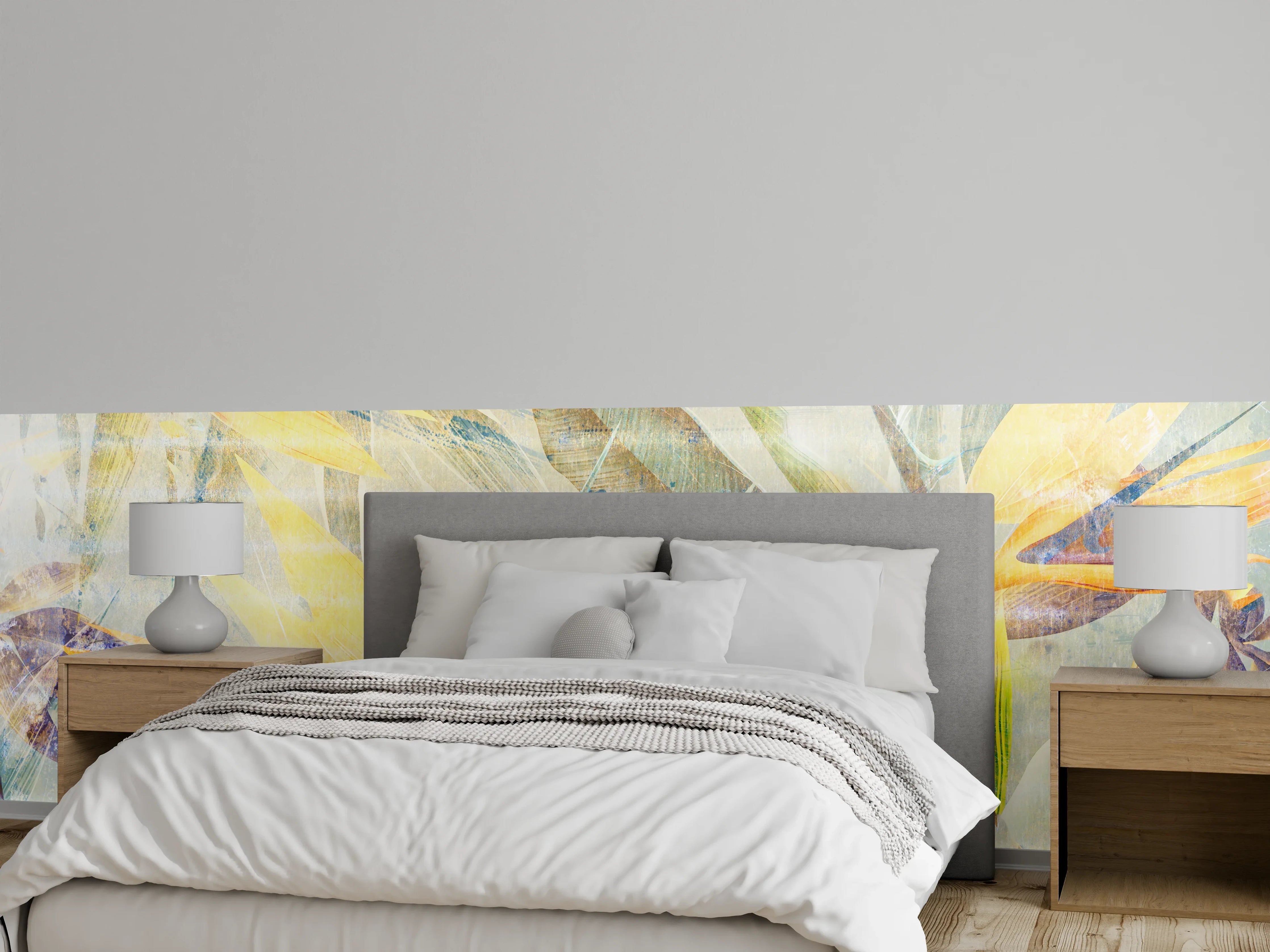 Wandverkleidung Schlafzimmer - Aquarell-Pflanzenmuster Wanddekor
