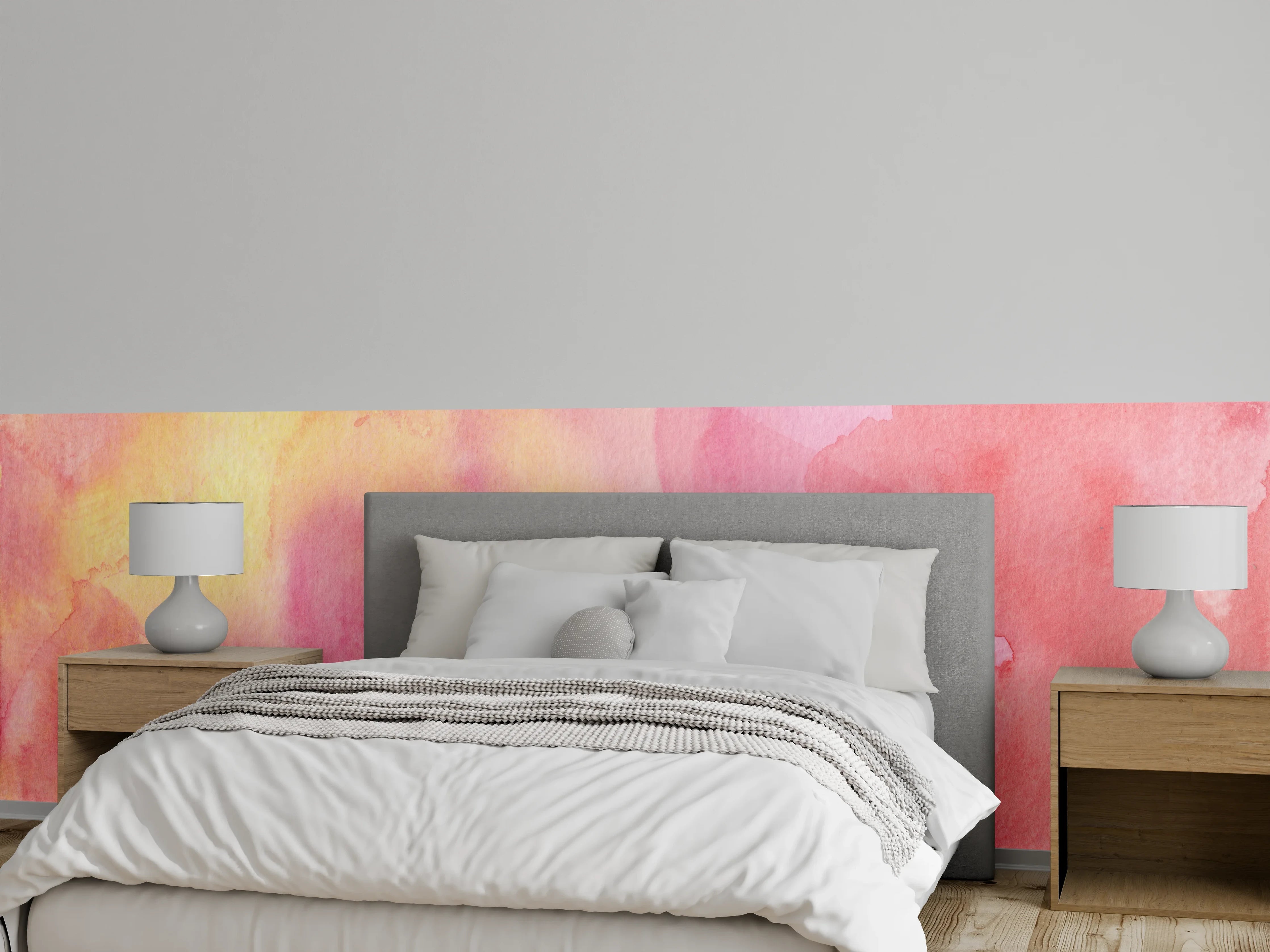 Wandverkleidung Schlafzimmer - Aquarell Rosa Gelb Abstrakt Wandbild