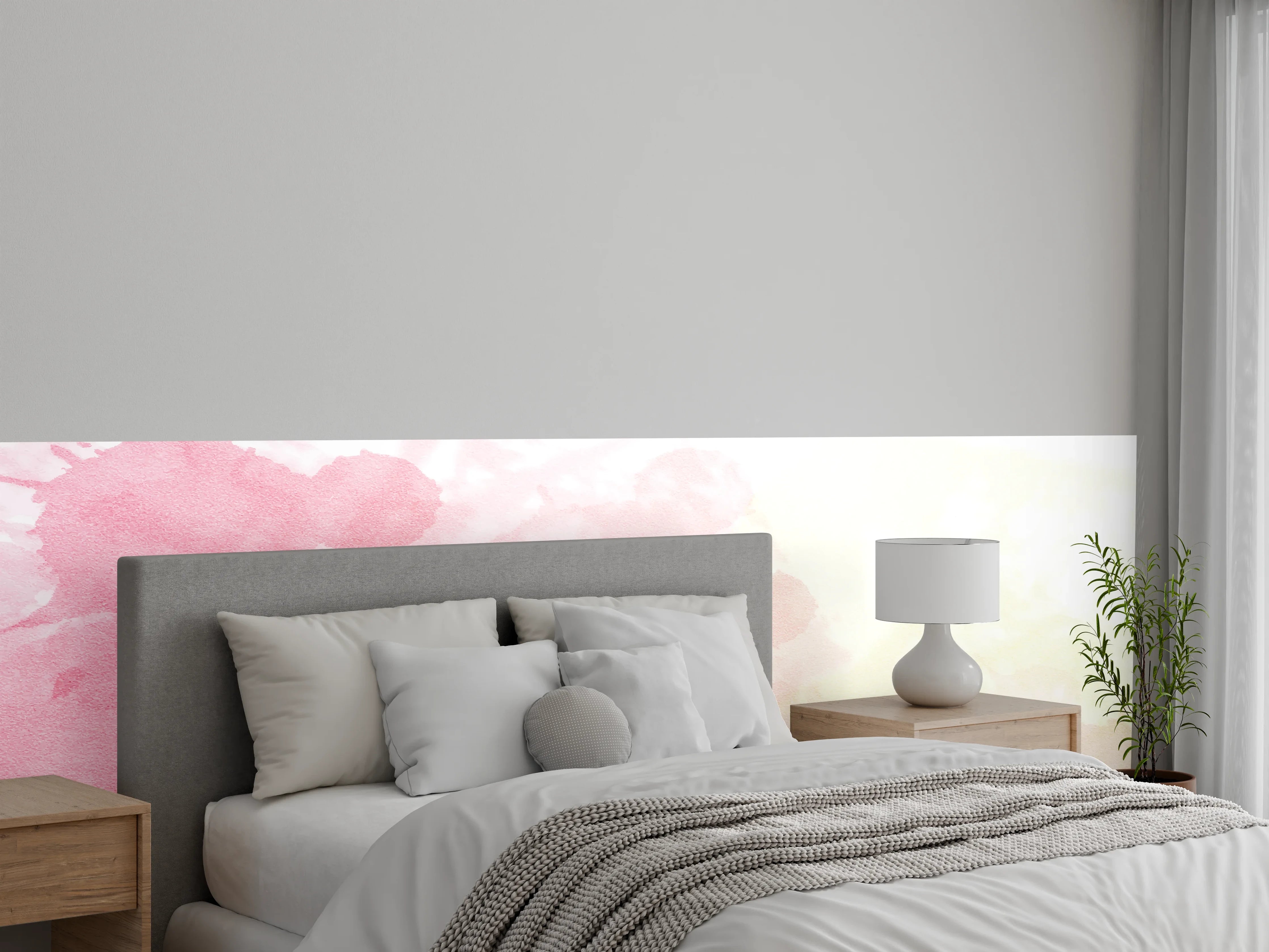 Wandverkleidung Schlafzimmer - Aquarell Rosa Pastell Spritzoptik