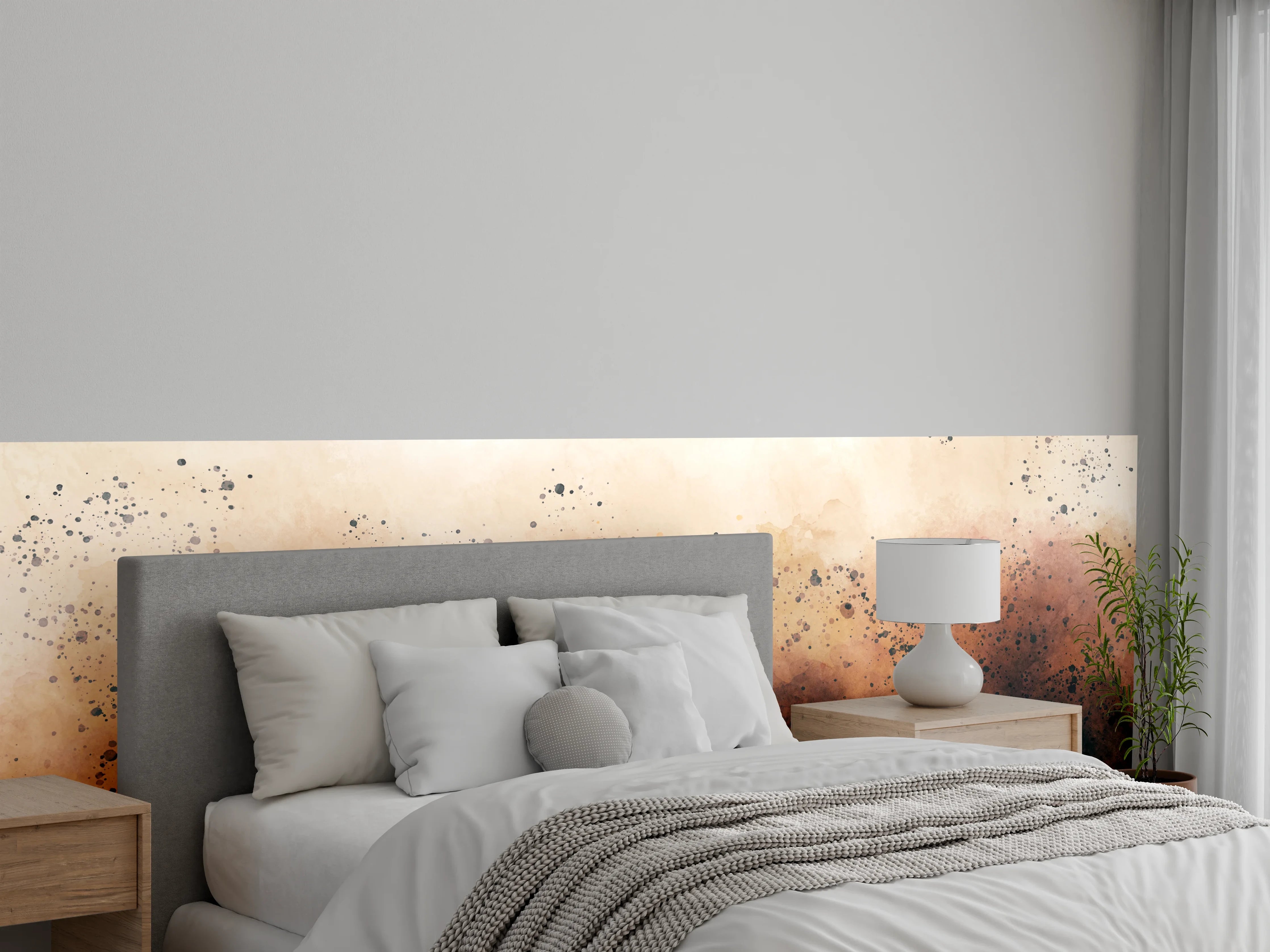 Wandverkleidung Schlafzimmer - Aquarell Sprenkel Braun Beige Trend