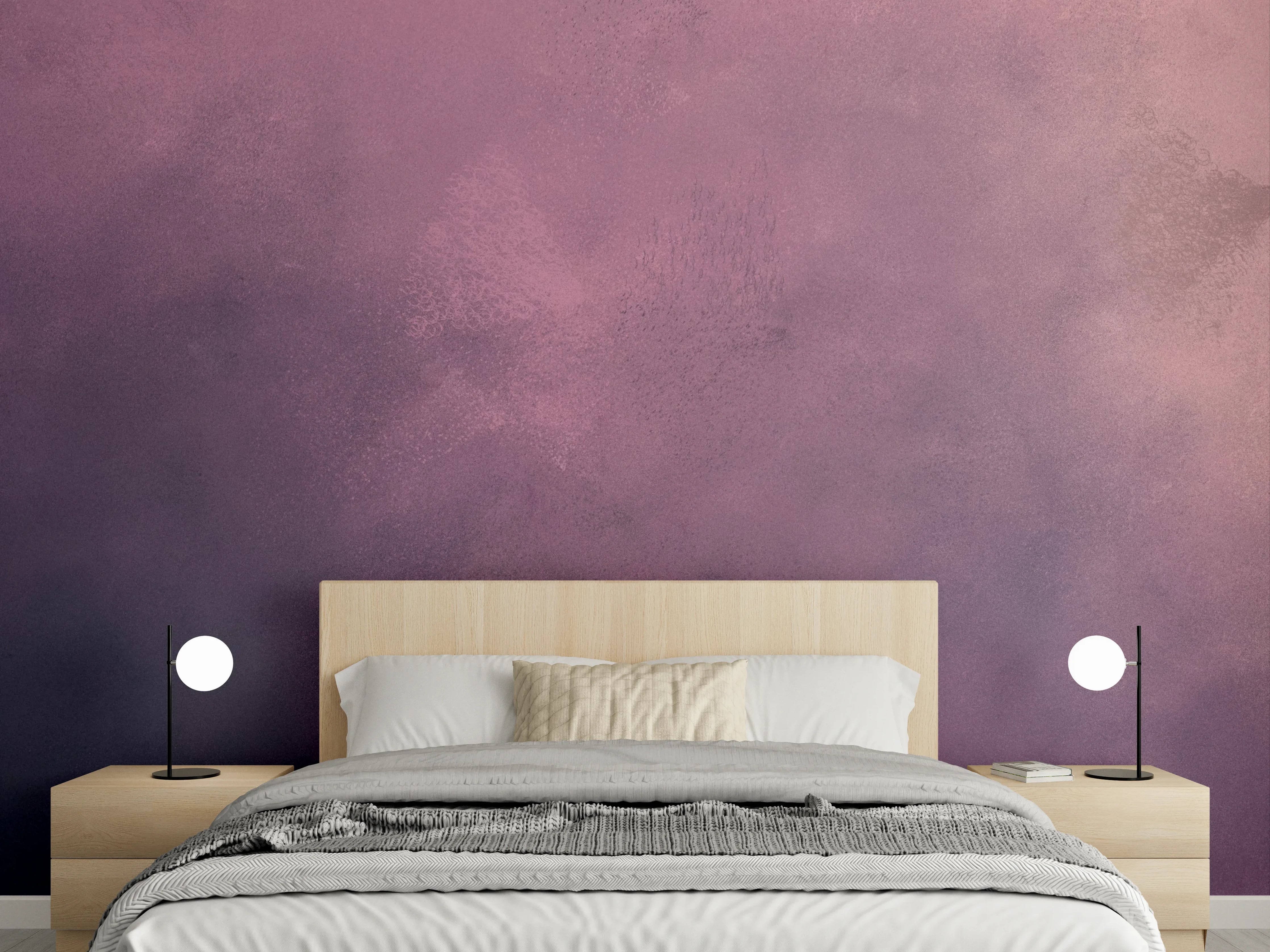 Wandverkleidung Schlafzimmer - Aquarell-Textur in Violett und Rosa
