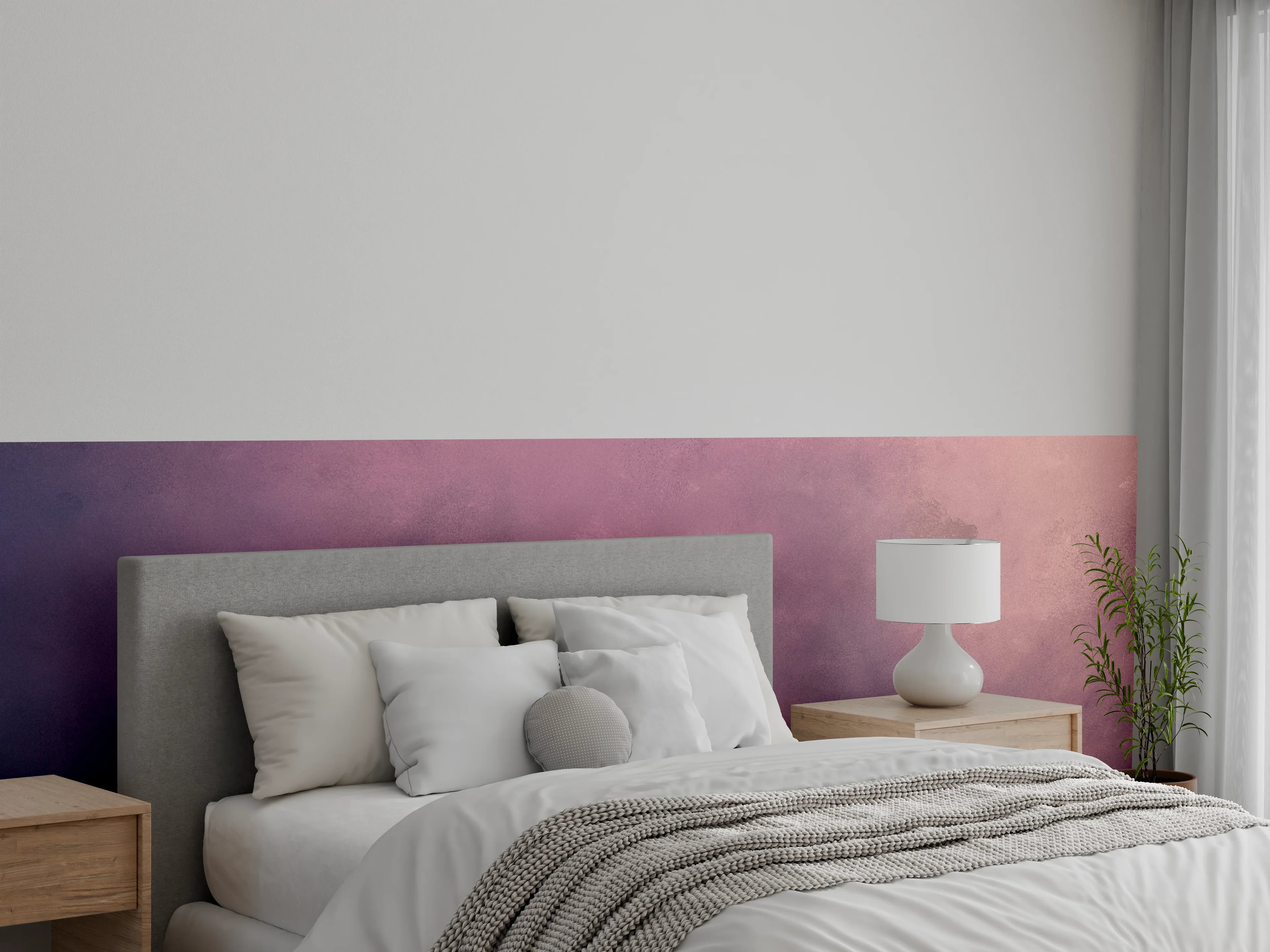 Wandverkleidung Schlafzimmer - Aquarell-Textur in Violett und Rosa