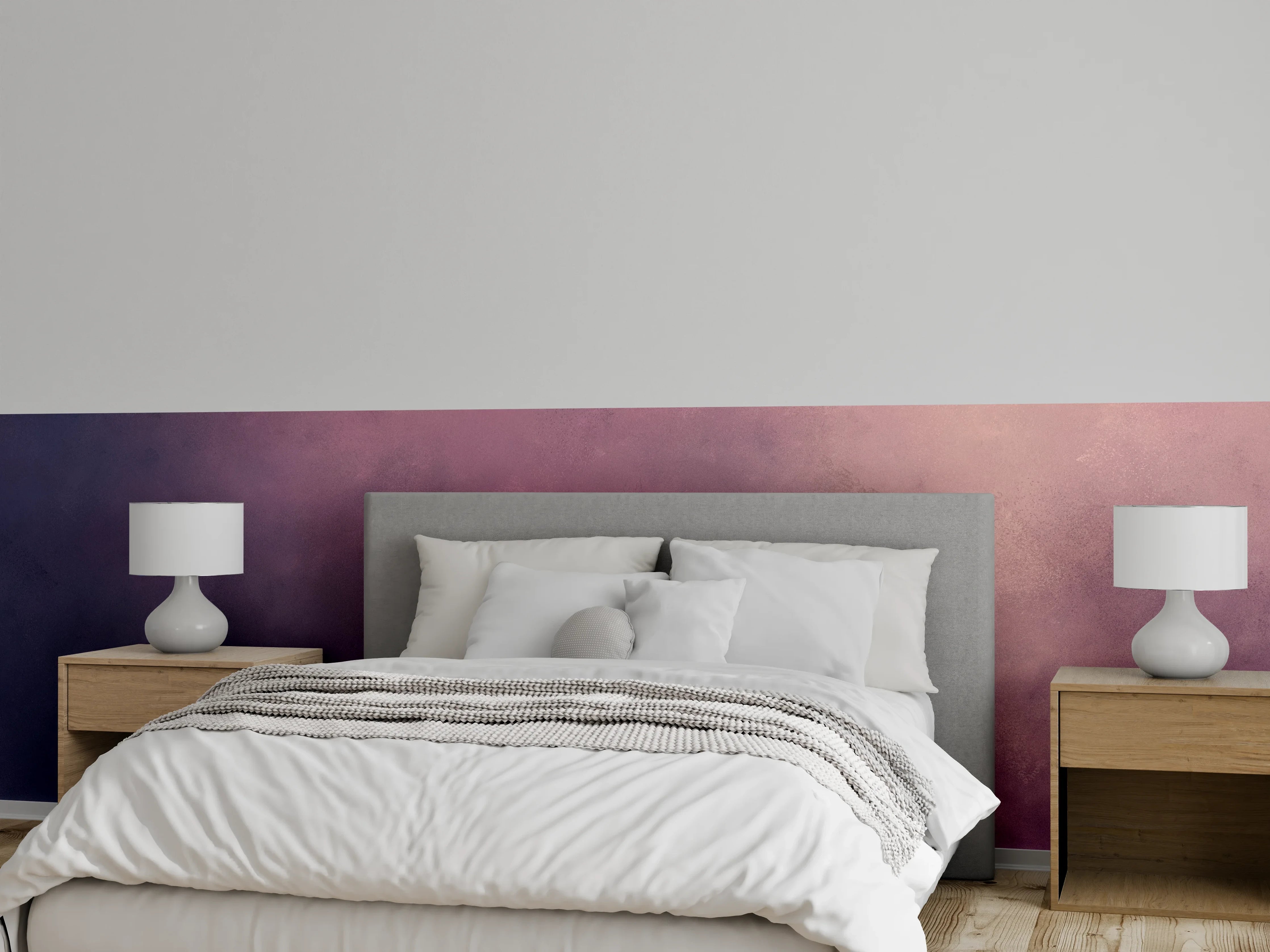 Wandverkleidung Schlafzimmer - Aquarell-Textur in Violett und Rosa