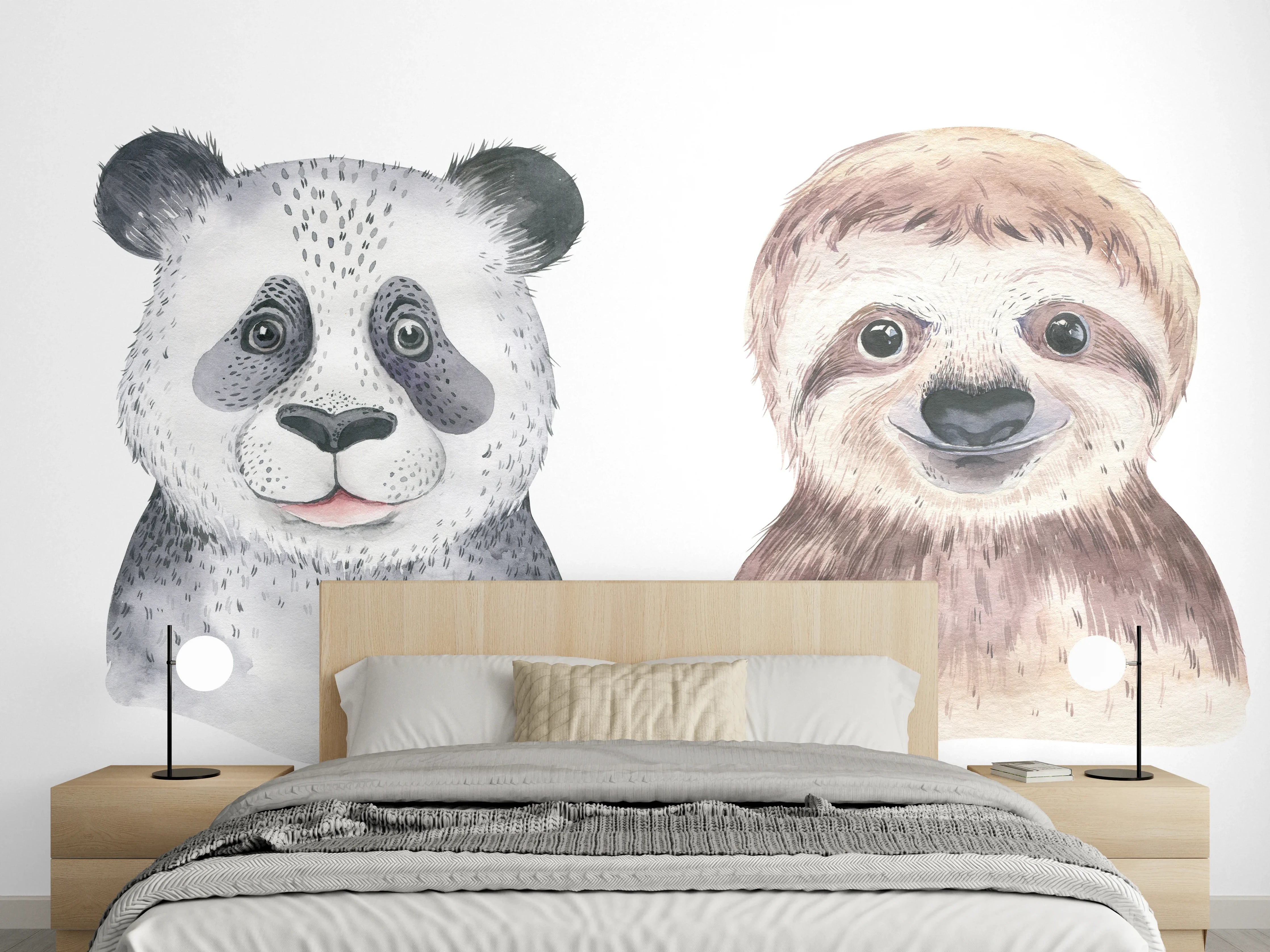 Wandverkleidung Schlafzimmer - Aquarell Tierbabys Illustration