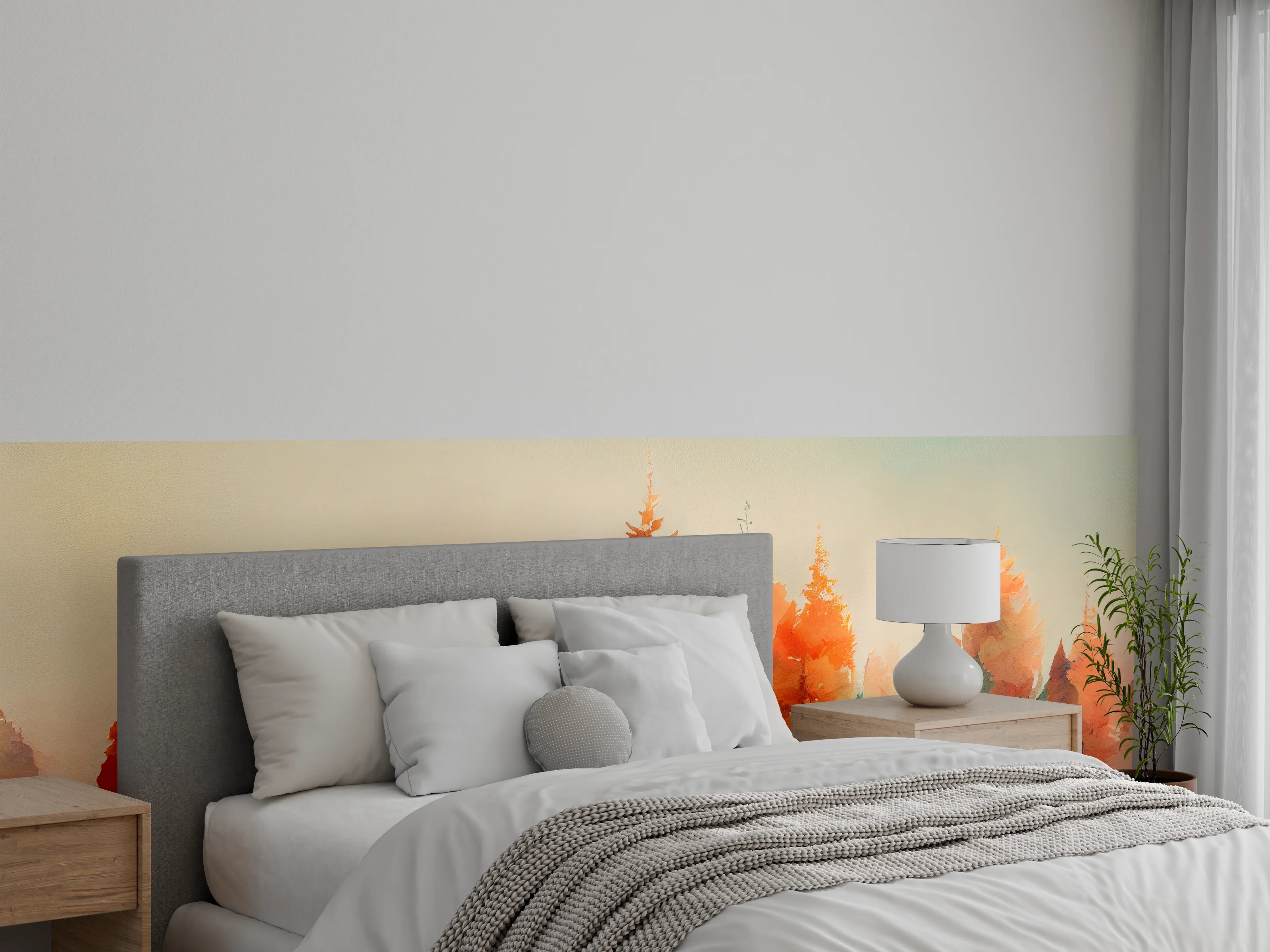Wandverkleidung Schlafzimmer - Aquarell Wald Landschaft Herbstfarben
