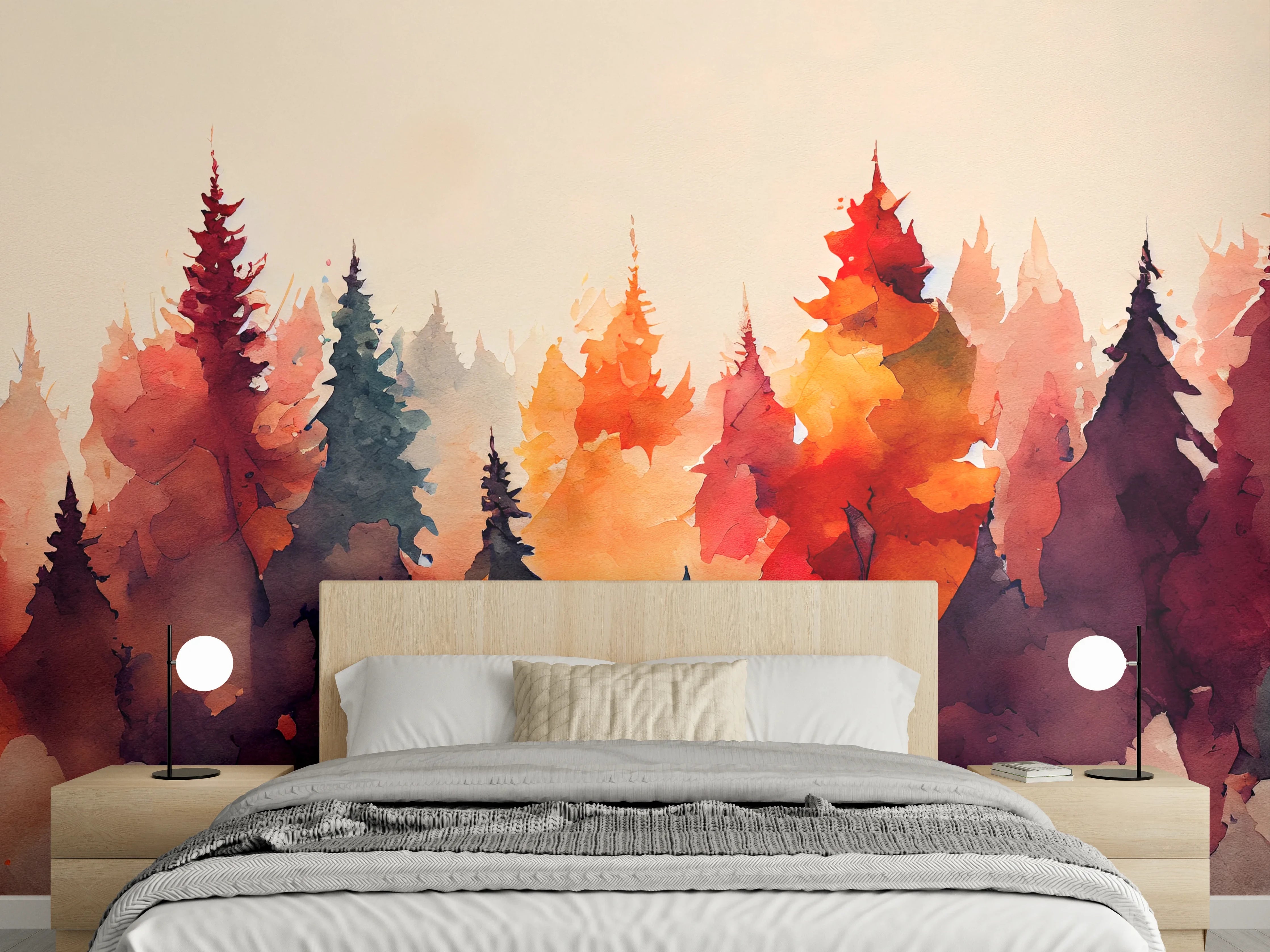 Wandverkleidung Schlafzimmer - Aquarell Wald im Herbst