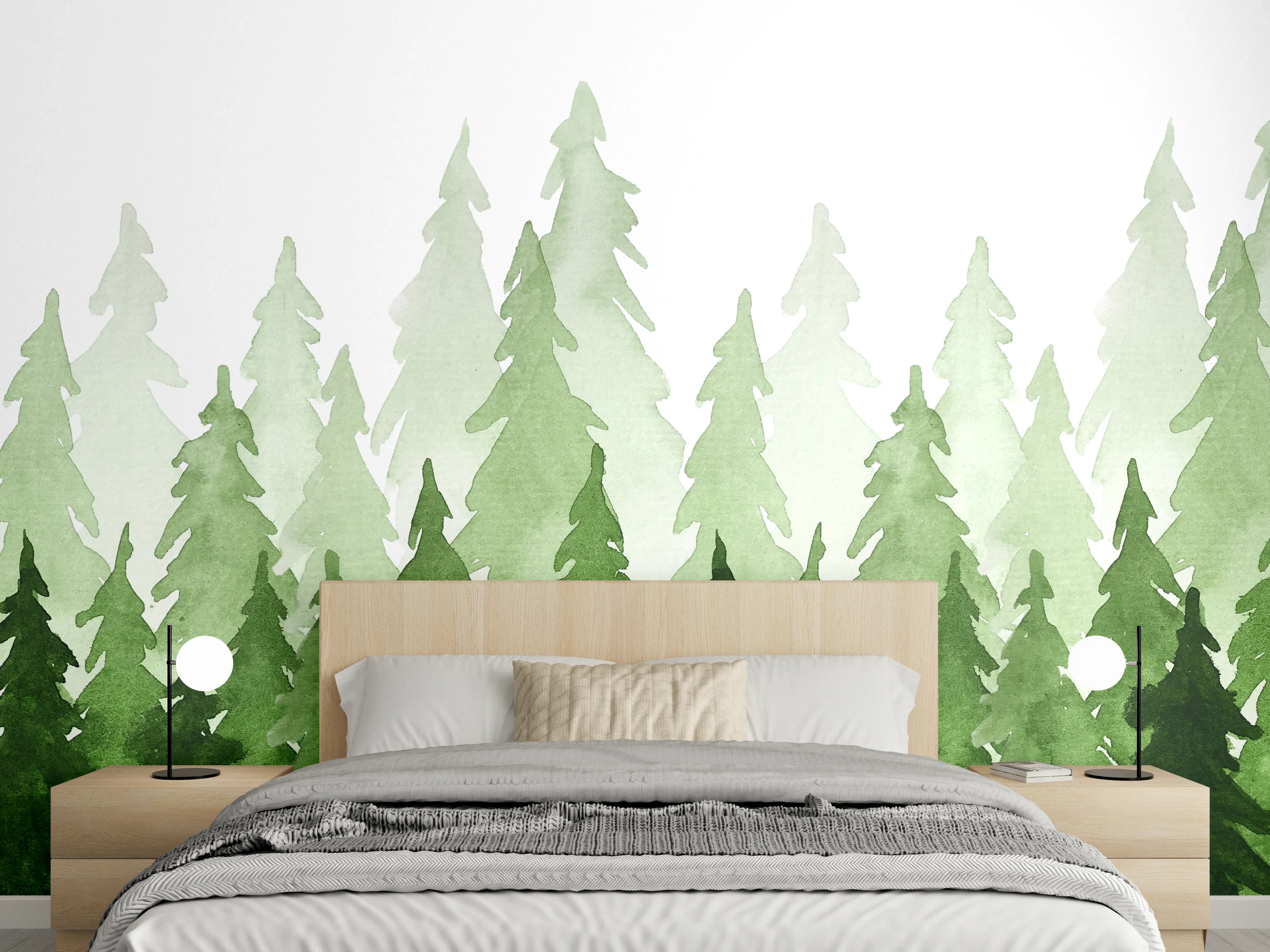 Wandverkleidung Schlafzimmer - Aquarell Waldgrün – Moderne Wandgestaltung