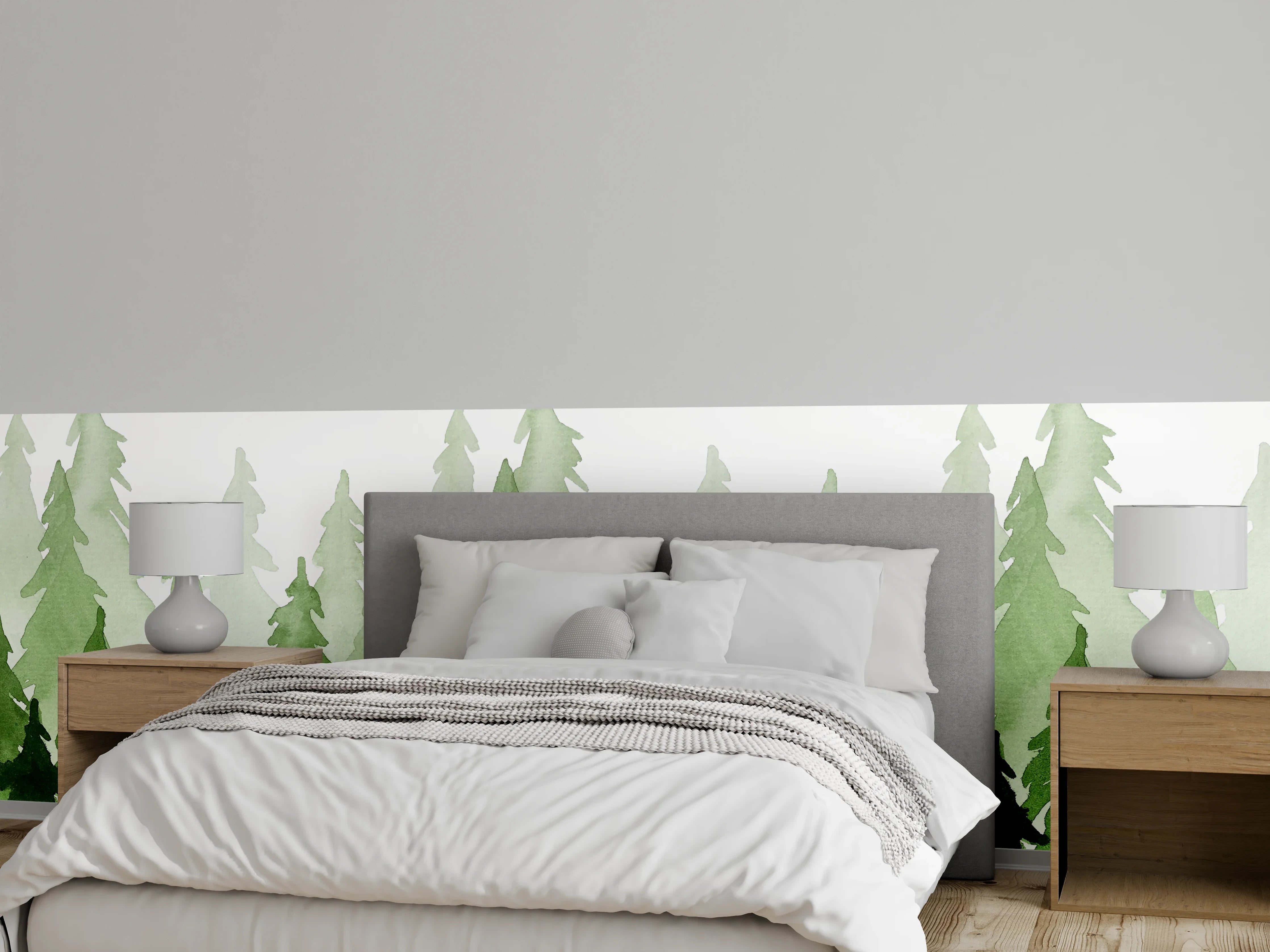 Wandverkleidung Schlafzimmer - Aquarell Waldgrün – Moderne Wandgestaltung