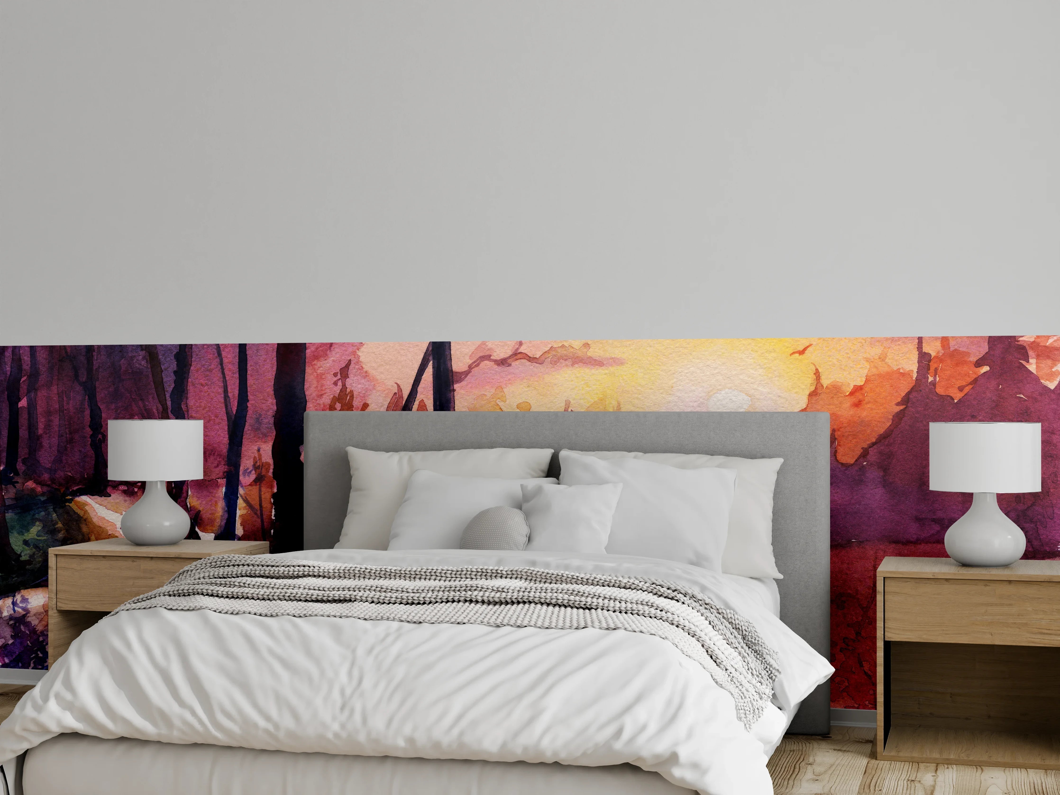 Wandverkleidung Schlafzimmer - Aquarell Waldlandschaft Malerei