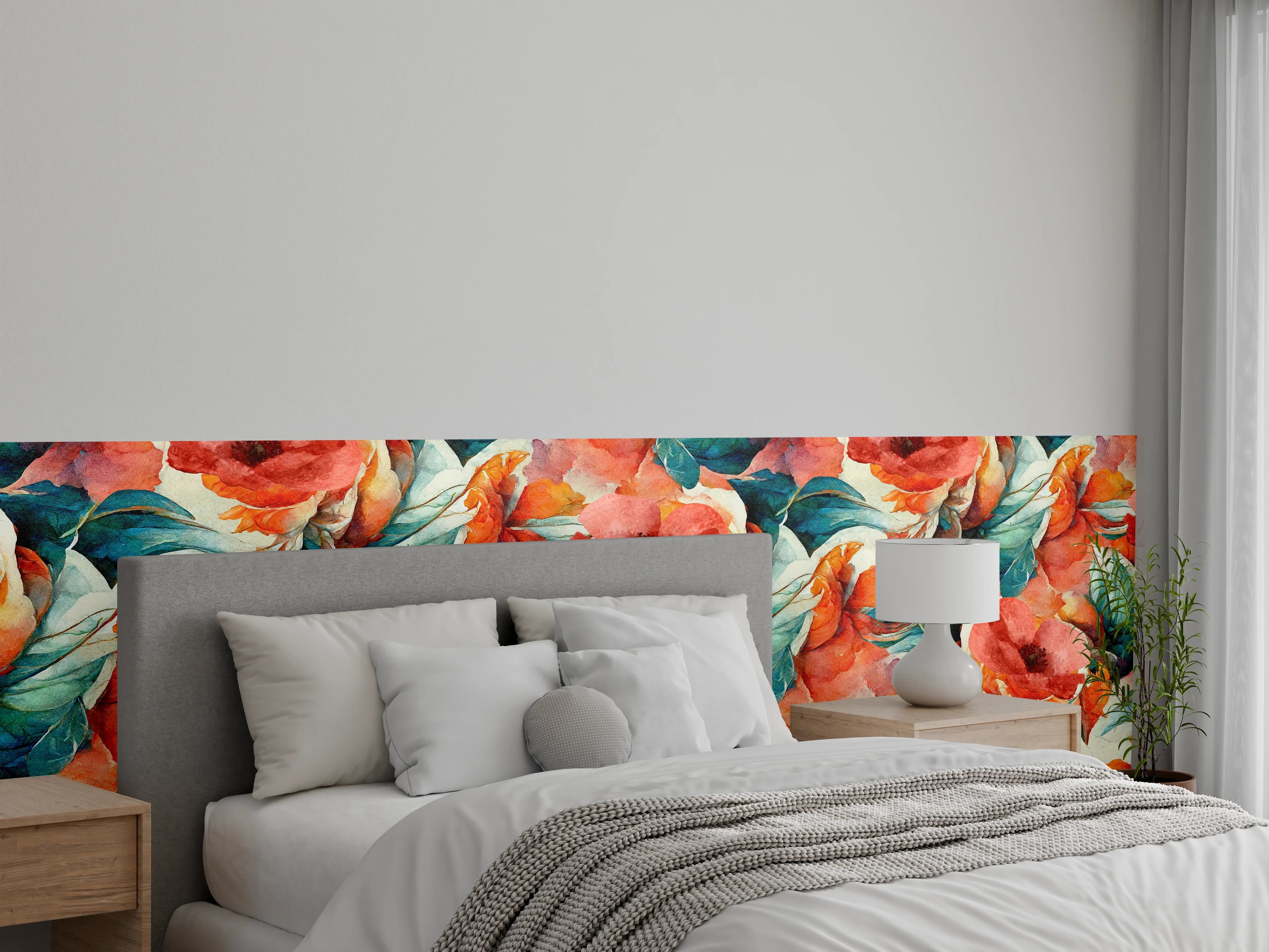 Wandverkleidung Schlafzimmer - Aquarellpapier - Florales Muster