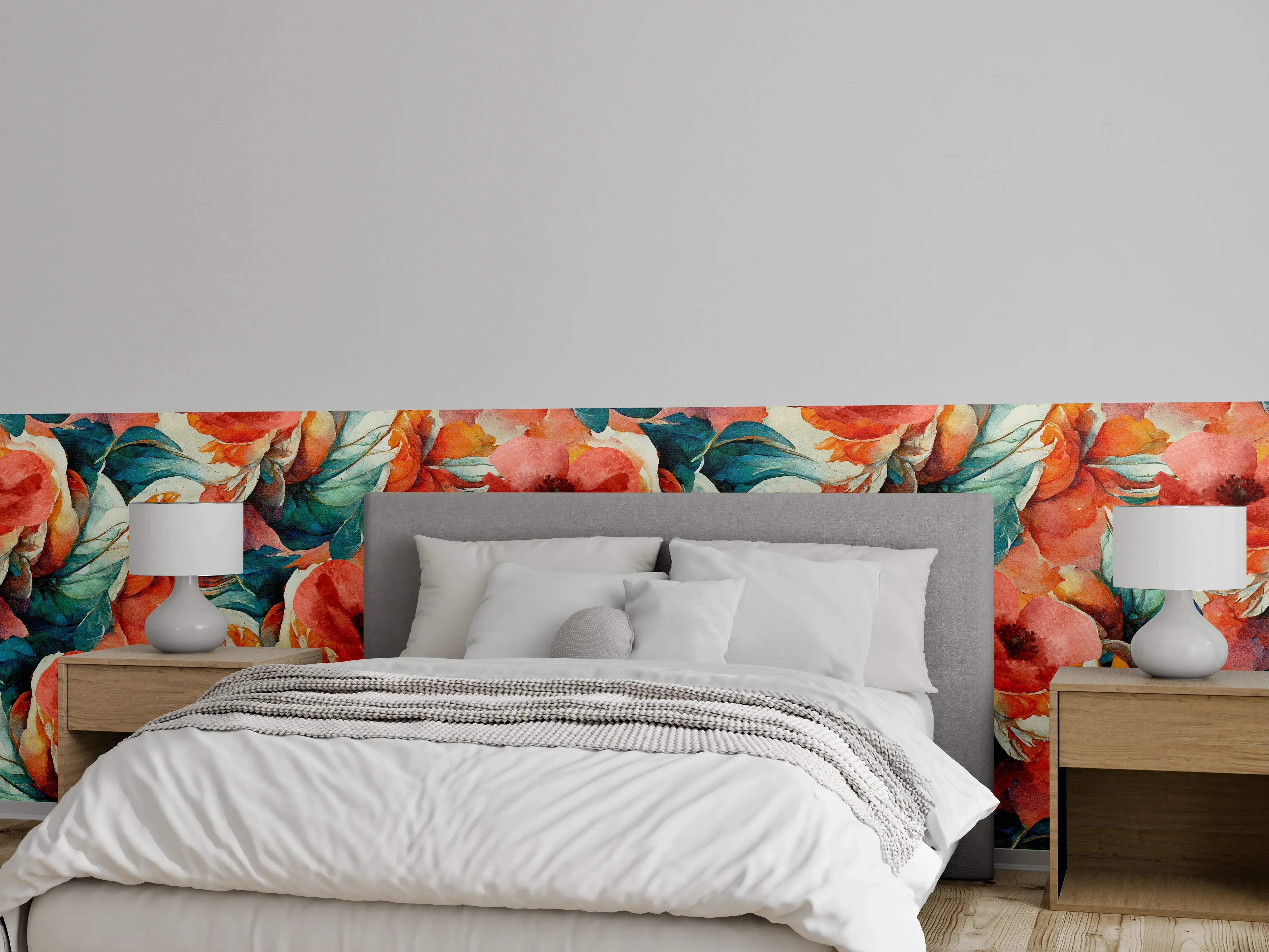 Wandverkleidung Schlafzimmer - Aquarellpapier - Florales Muster