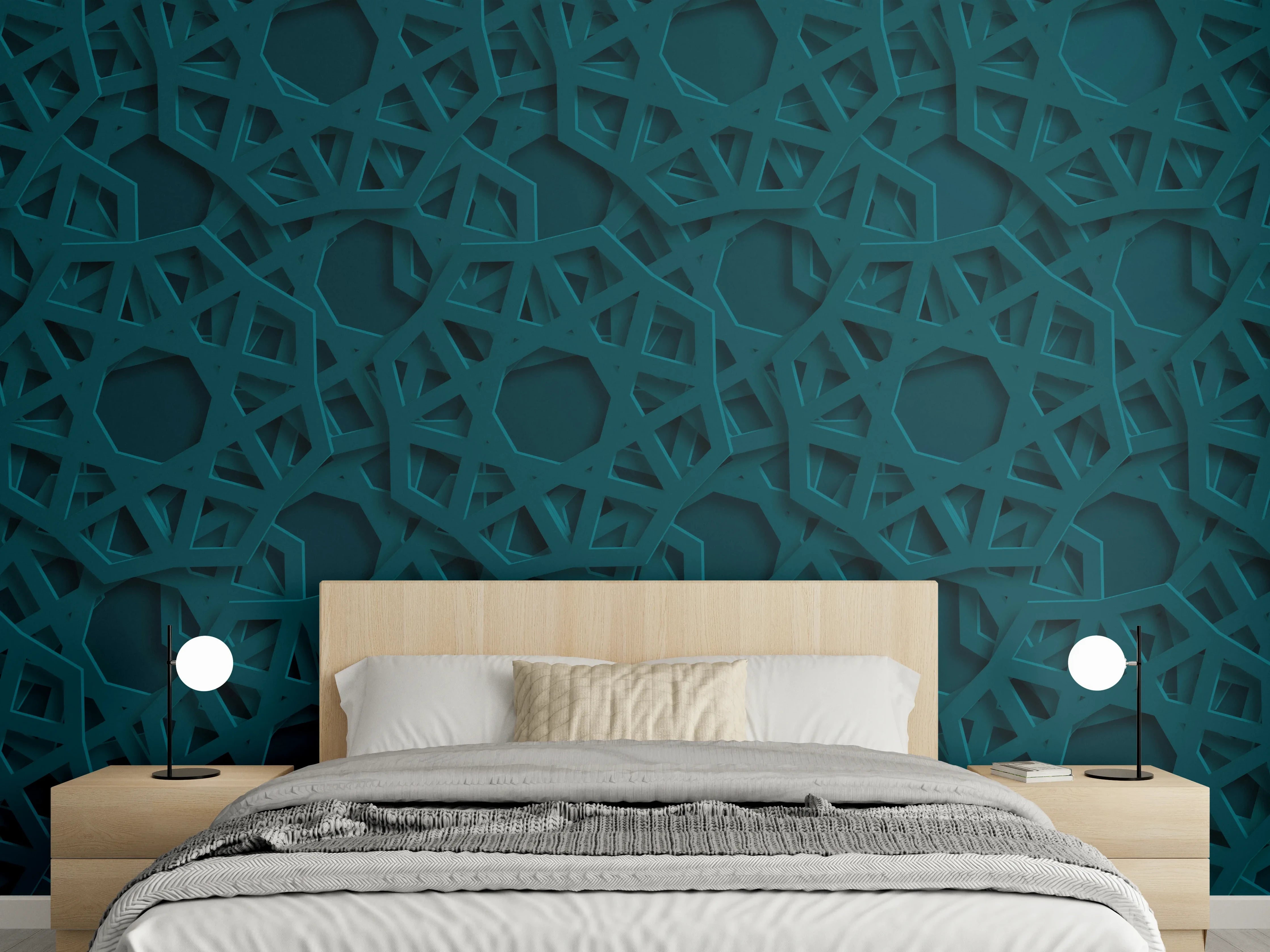 Wandverkleidung Schlafzimmer - Arabisches Muster Blau Dunkel