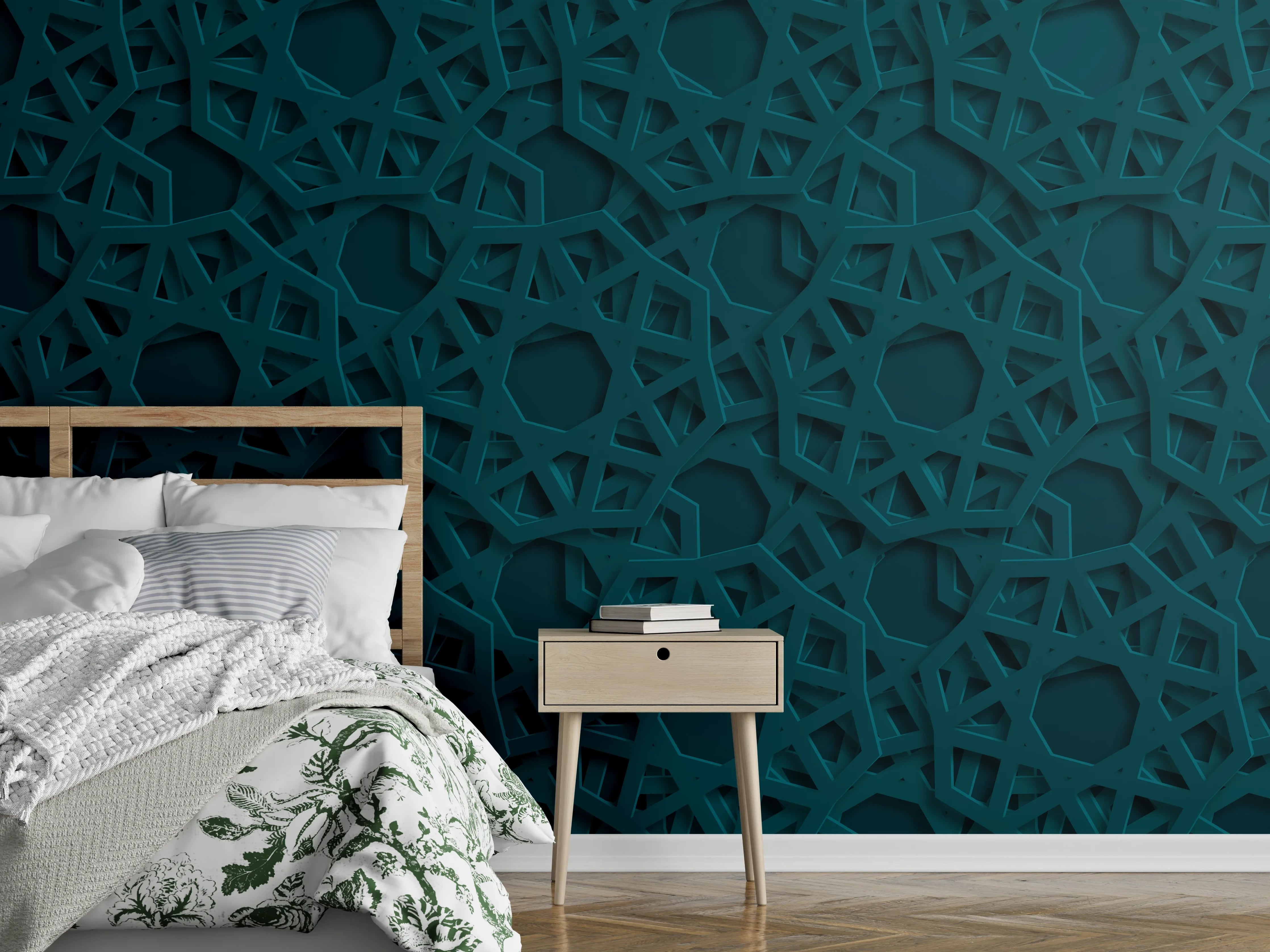 Wandverkleidung Schlafzimmer - Arabisches Muster Blau Dunkel