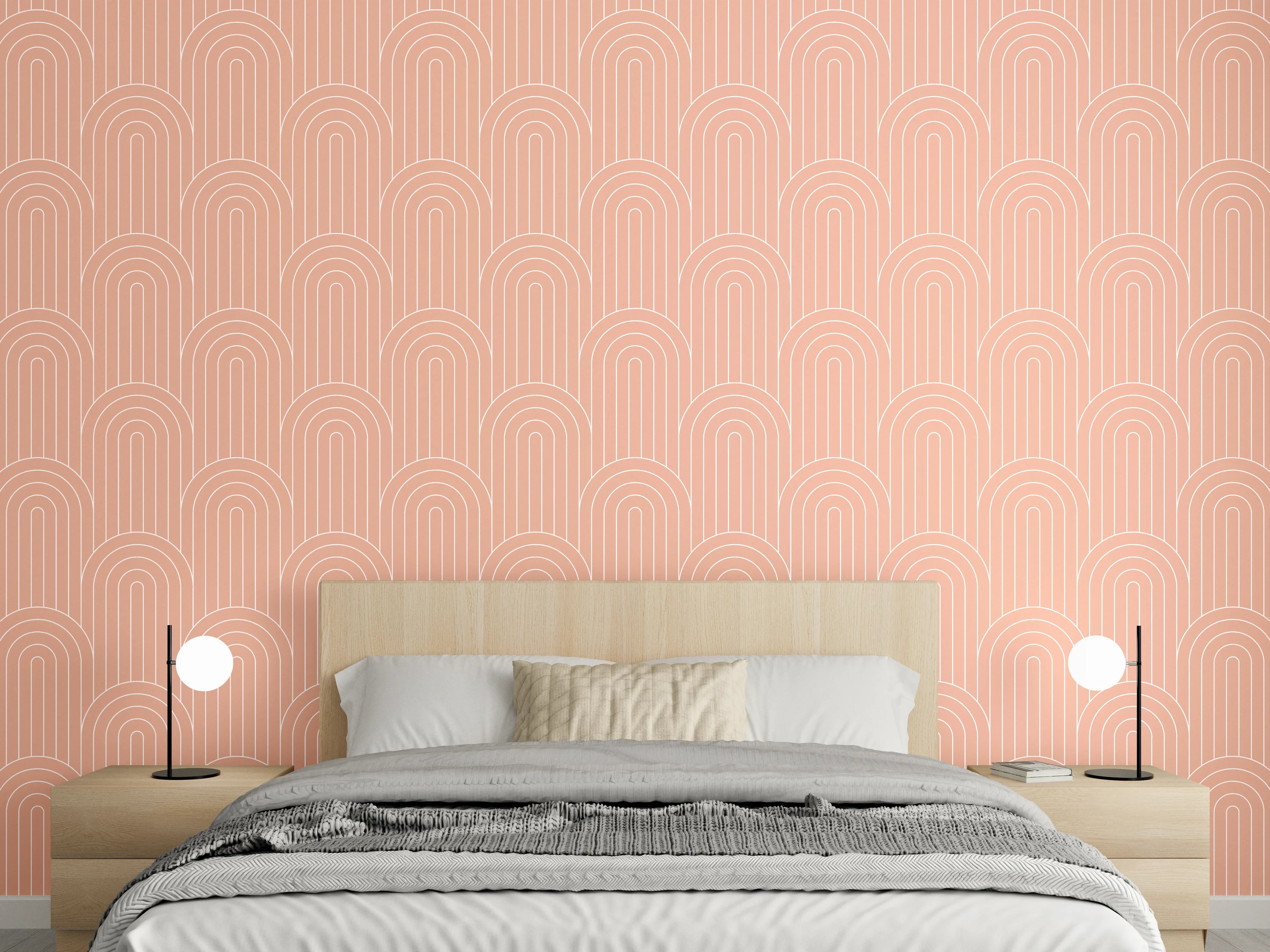 Wandverkleidung Schlafzimmer - Art Deco Bogenmuster in Altrosa