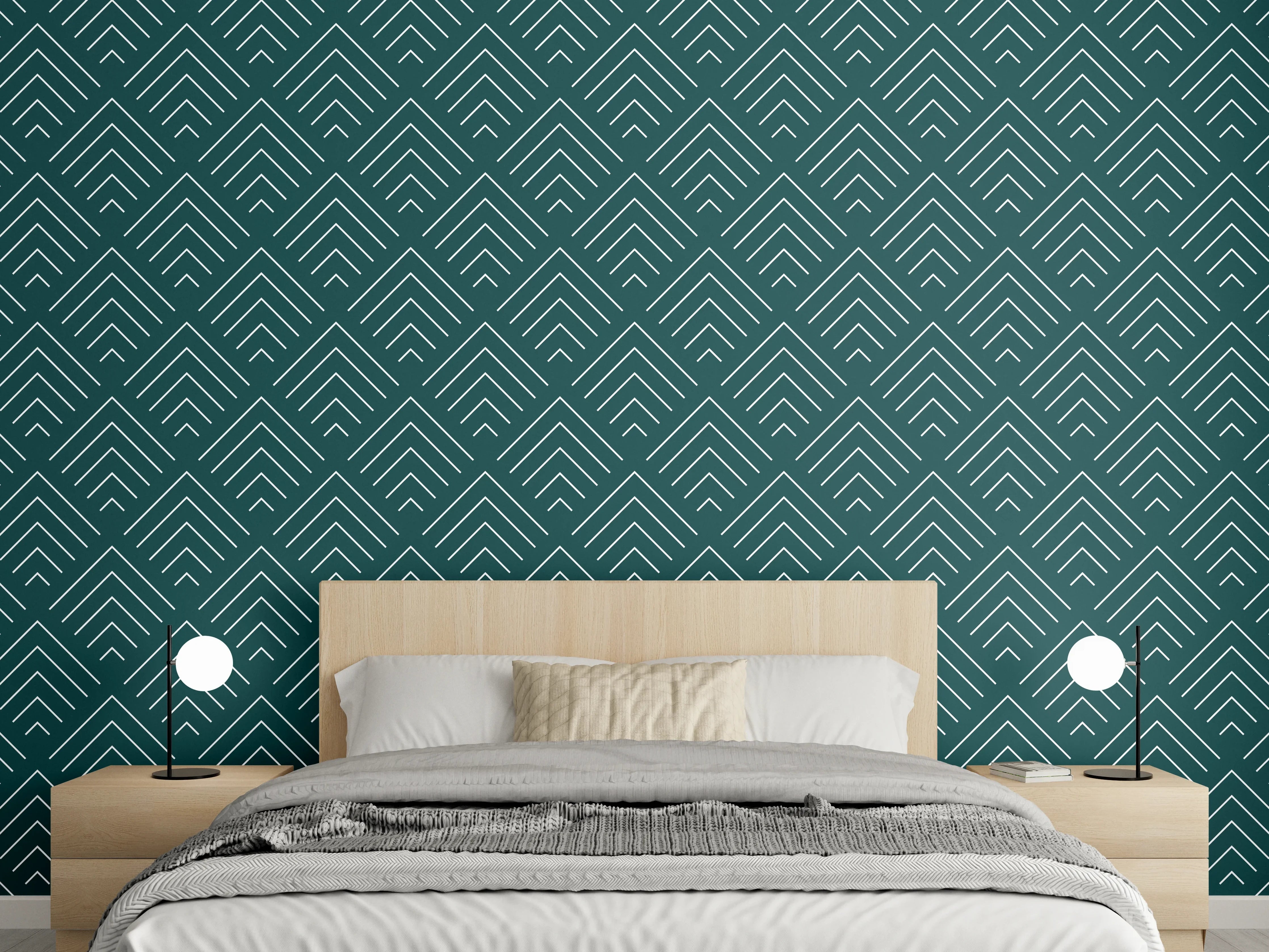 Wandverkleidung Schlafzimmer - Art Deco Muster grün modern geometrisch