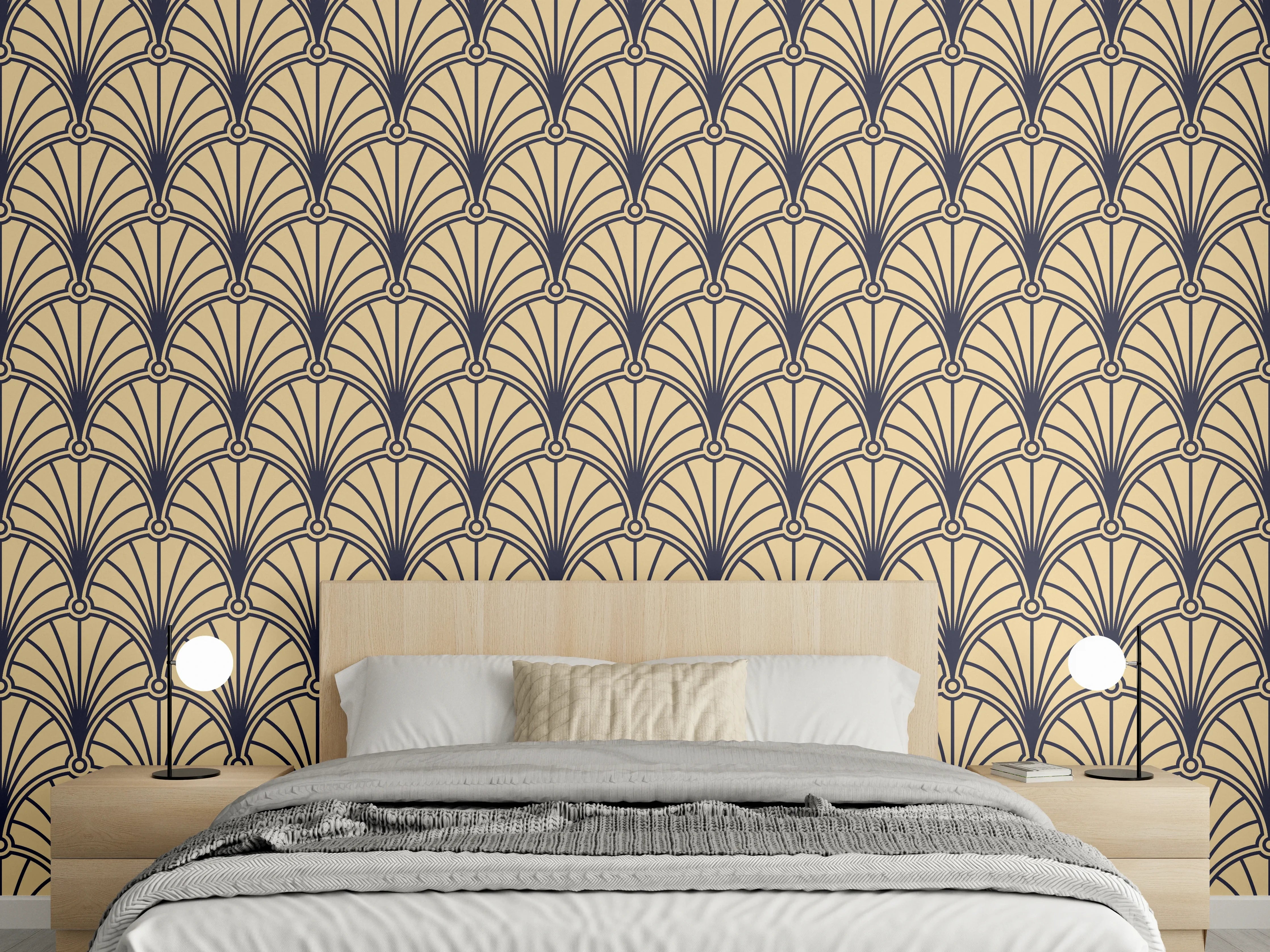 Wandverkleidung Schlafzimmer - Art Deco Muster in Beige und Schwarz