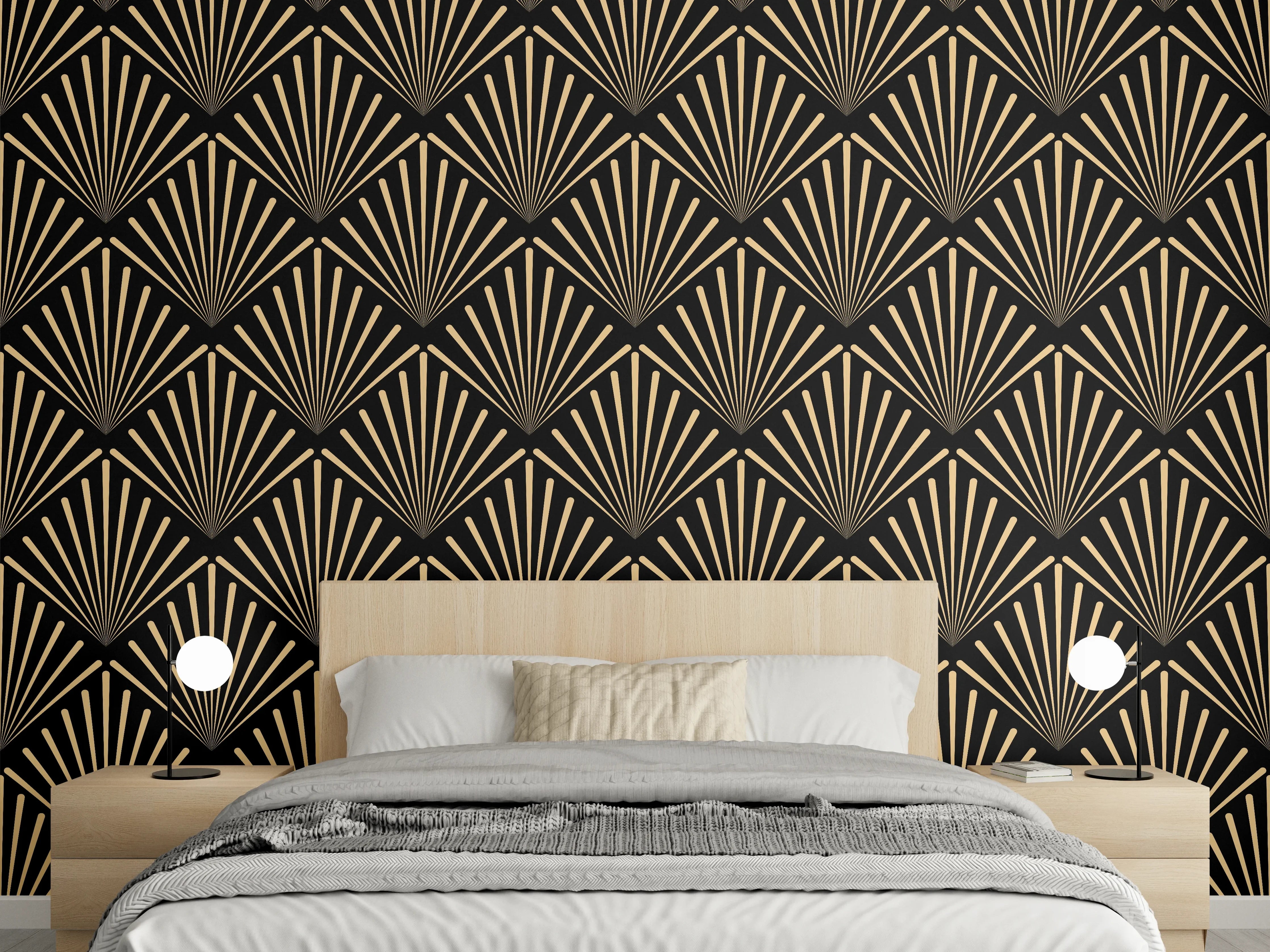 Wandverkleidung Schlafzimmer - Art Deco Muster in Schwarz-Gold