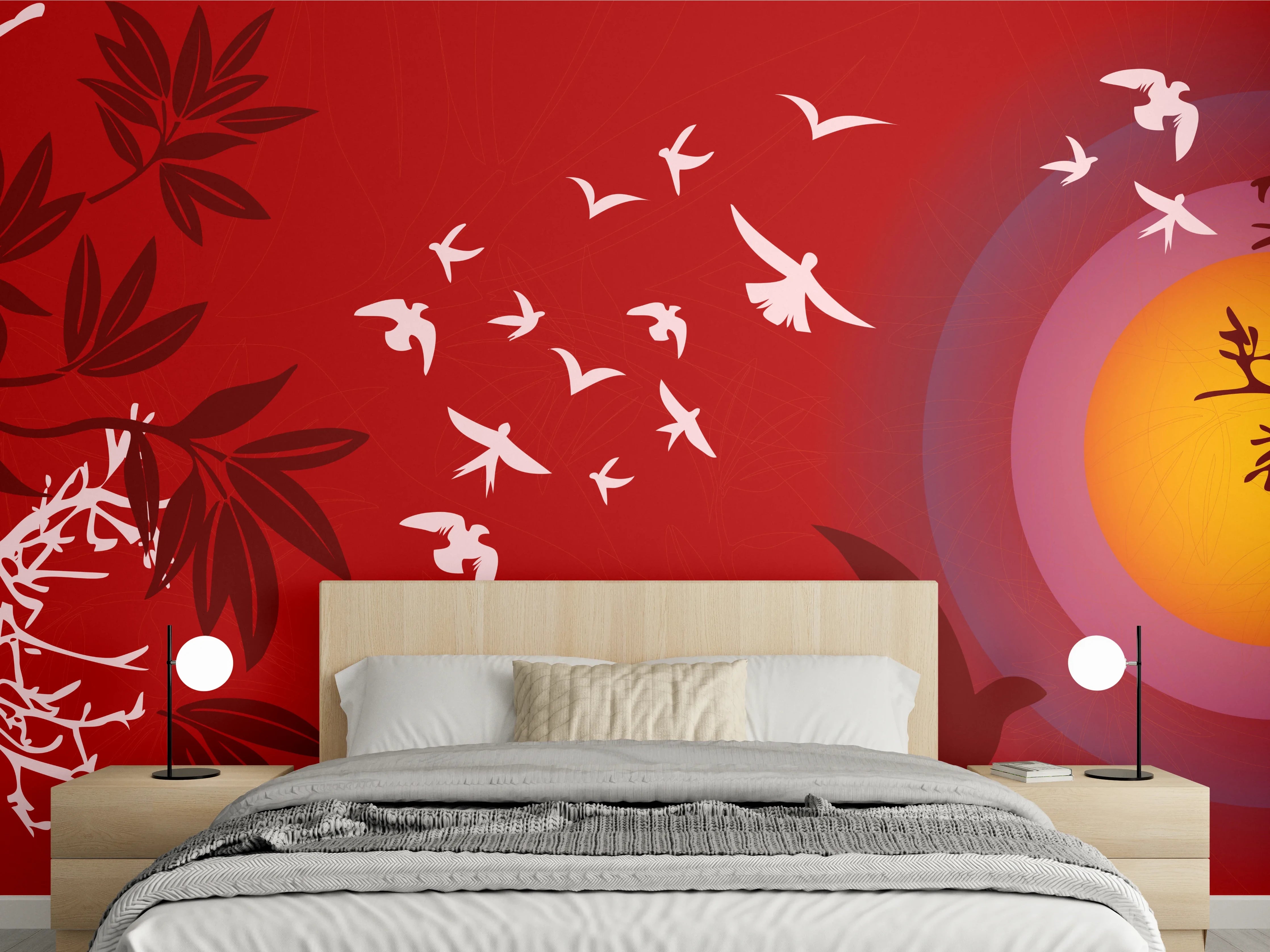 Wandverkleidung Schlafzimmer - Asiatischer Sonnenuntergang Rot