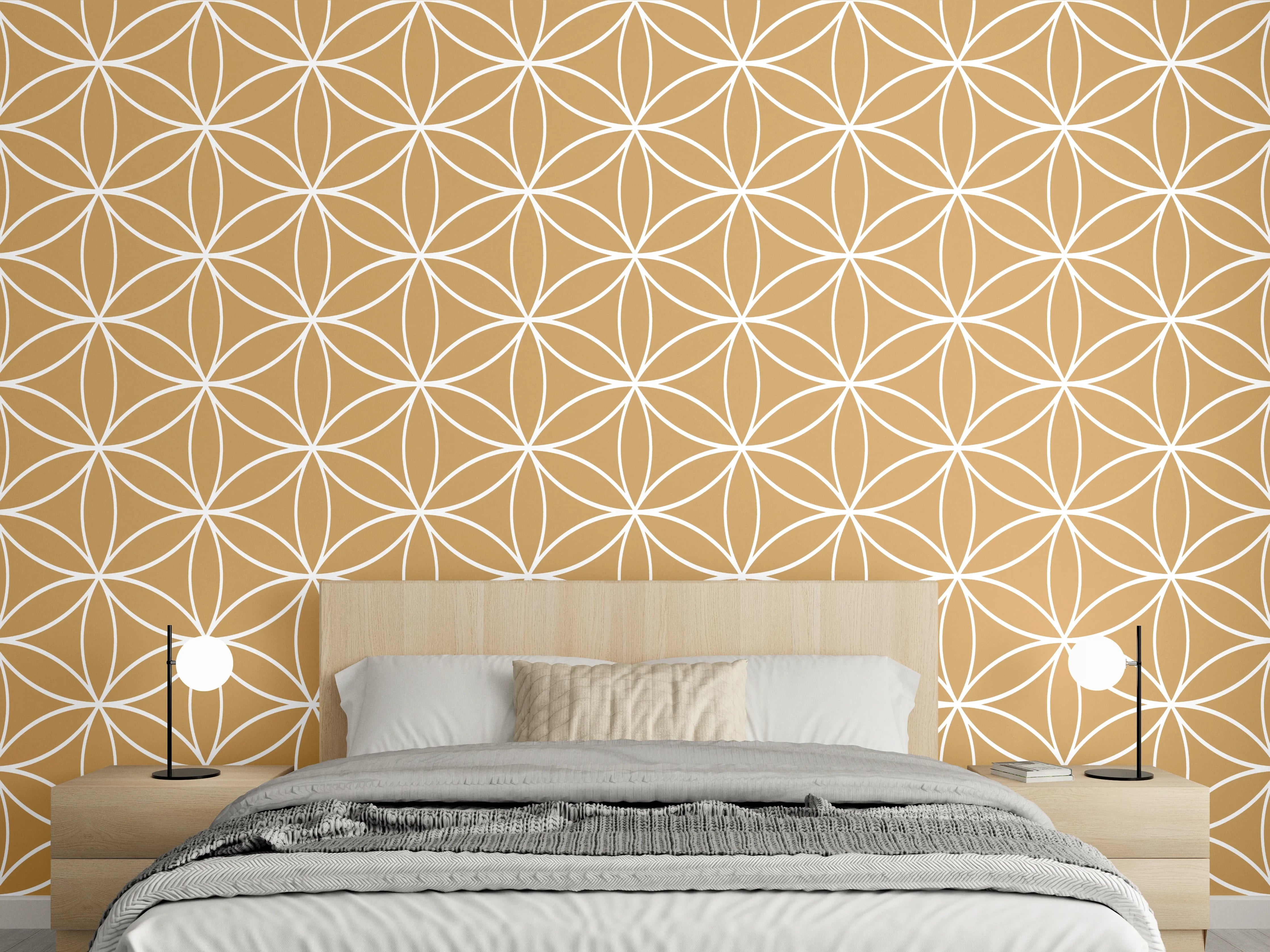 Wandverkleidung Schlafzimmer - Asiatisches Retro-Muster in Beige