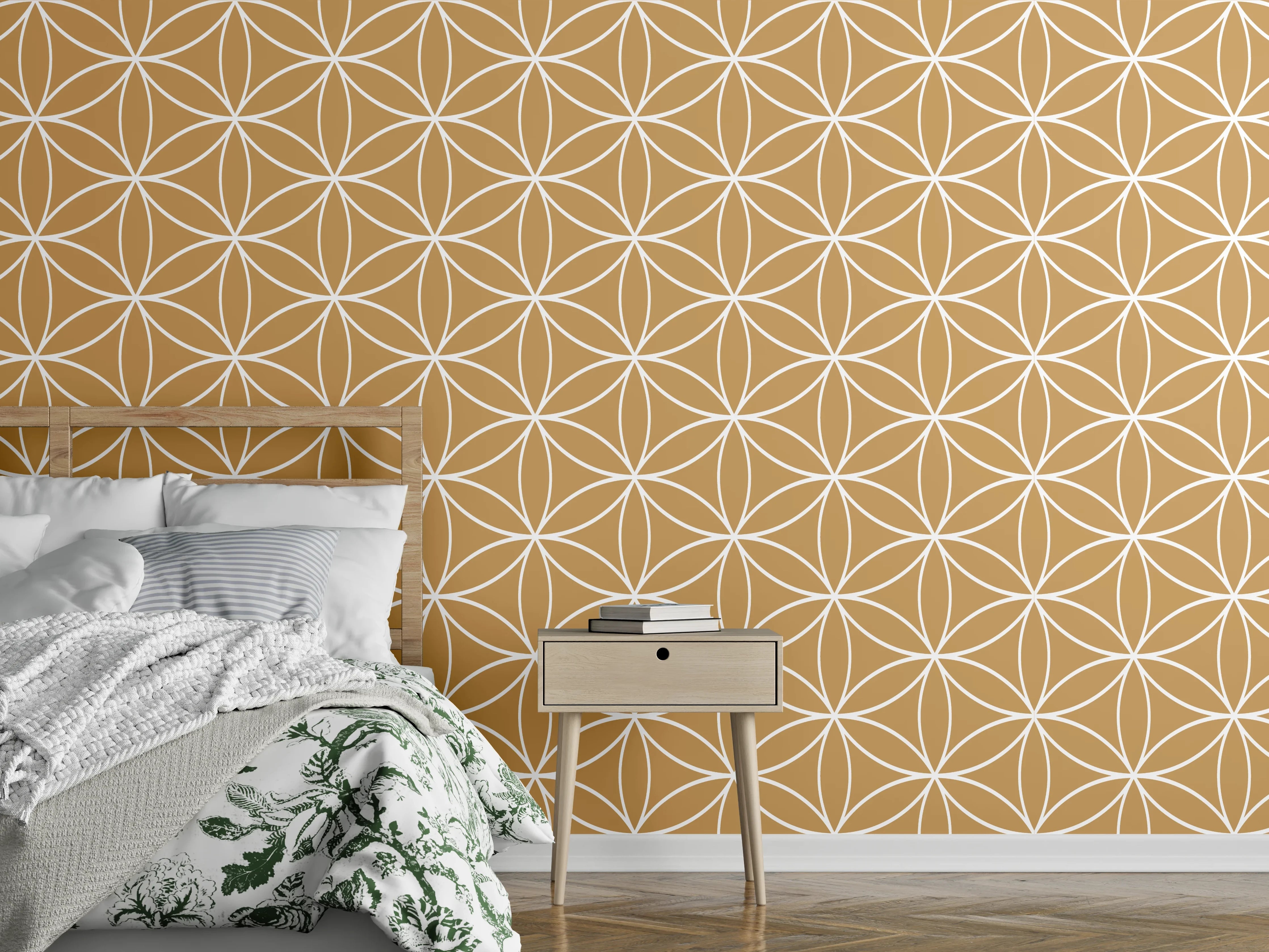 Wandverkleidung Schlafzimmer - Asiatisches Retro-Muster in Beige