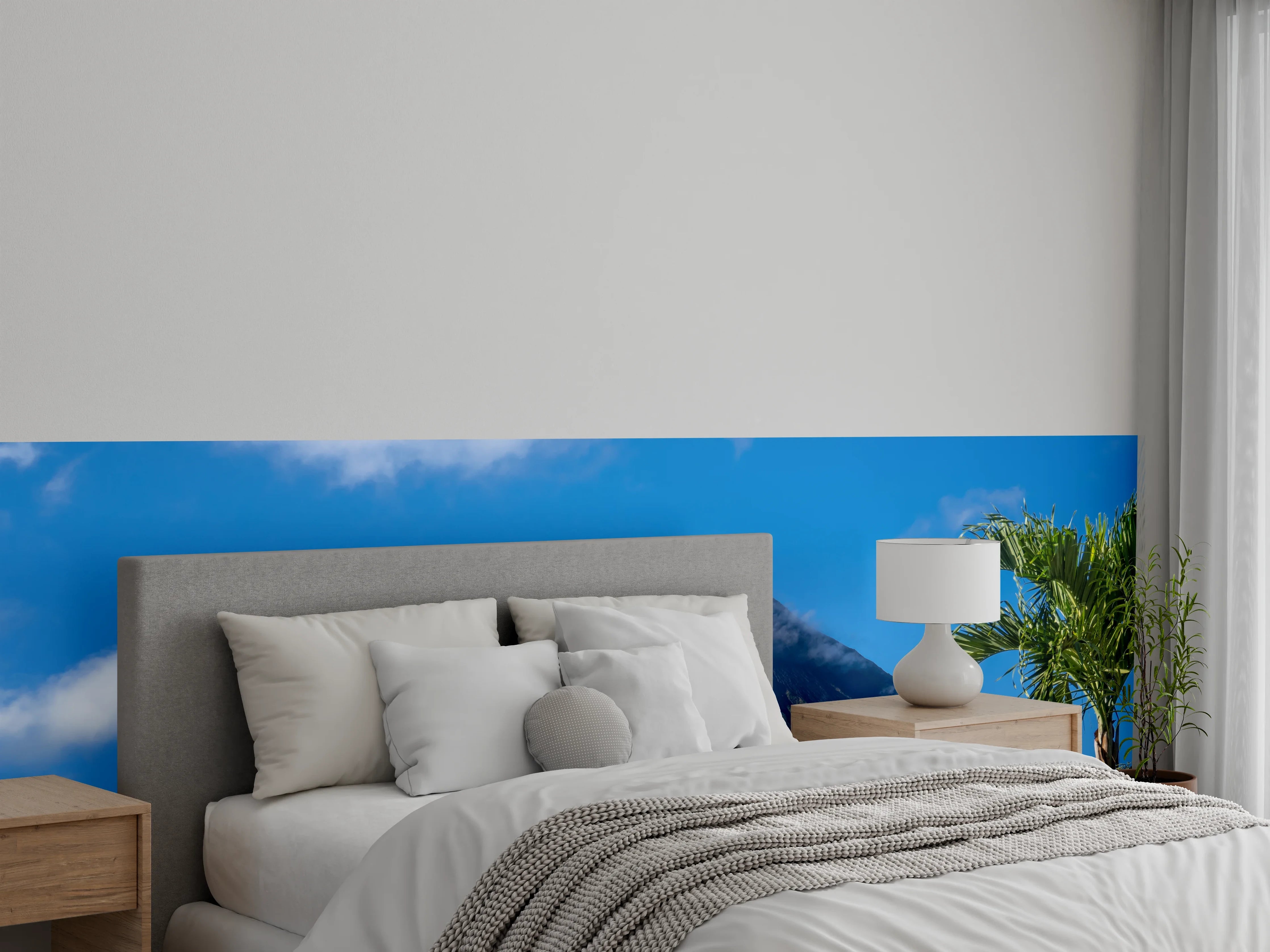 Wandverkleidung Schlafzimmer - Atemberaubender Vulkan unter tropischem Himmel