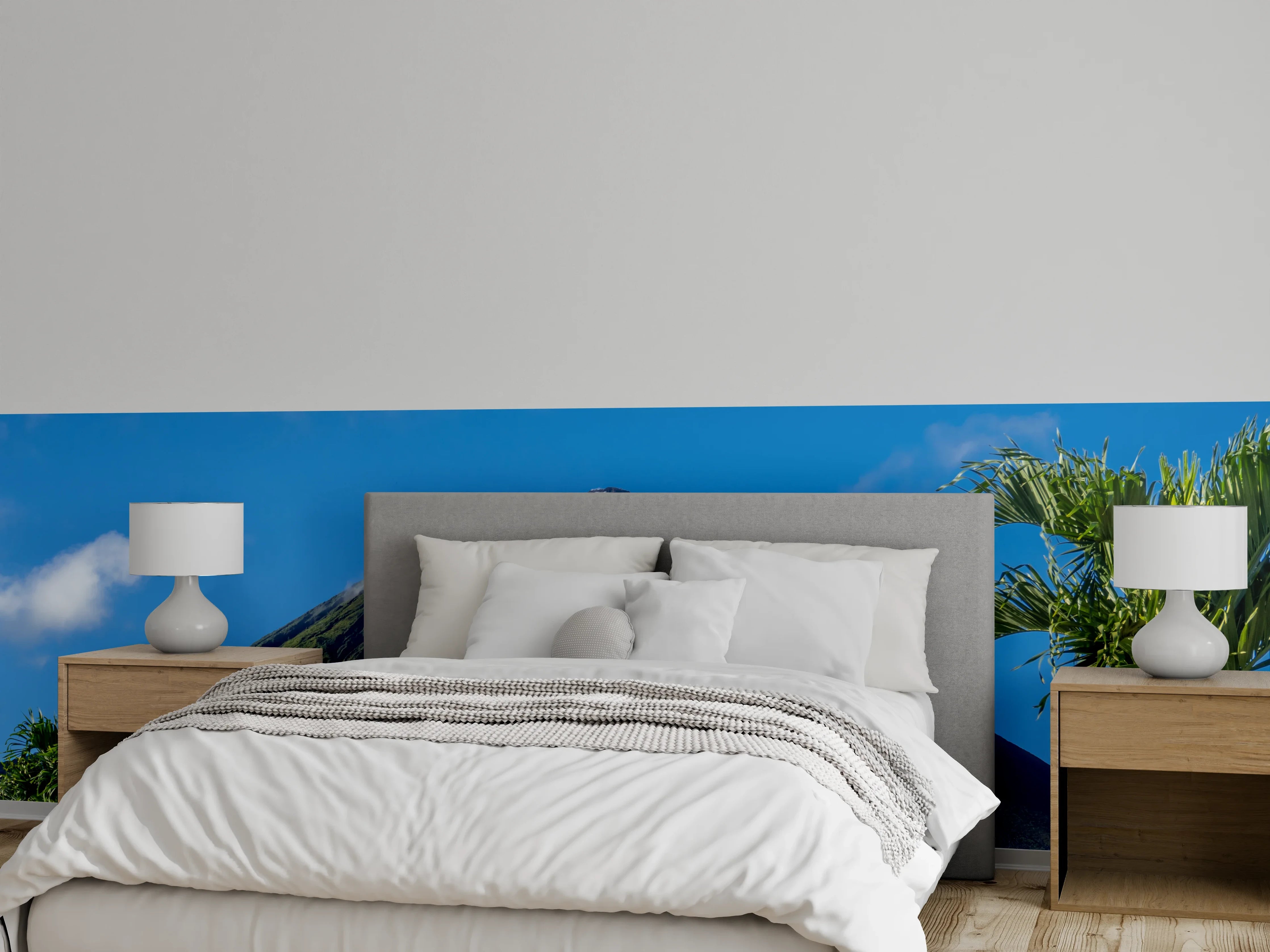 Wandverkleidung Schlafzimmer - Atemberaubender Vulkan unter tropischem Himmel