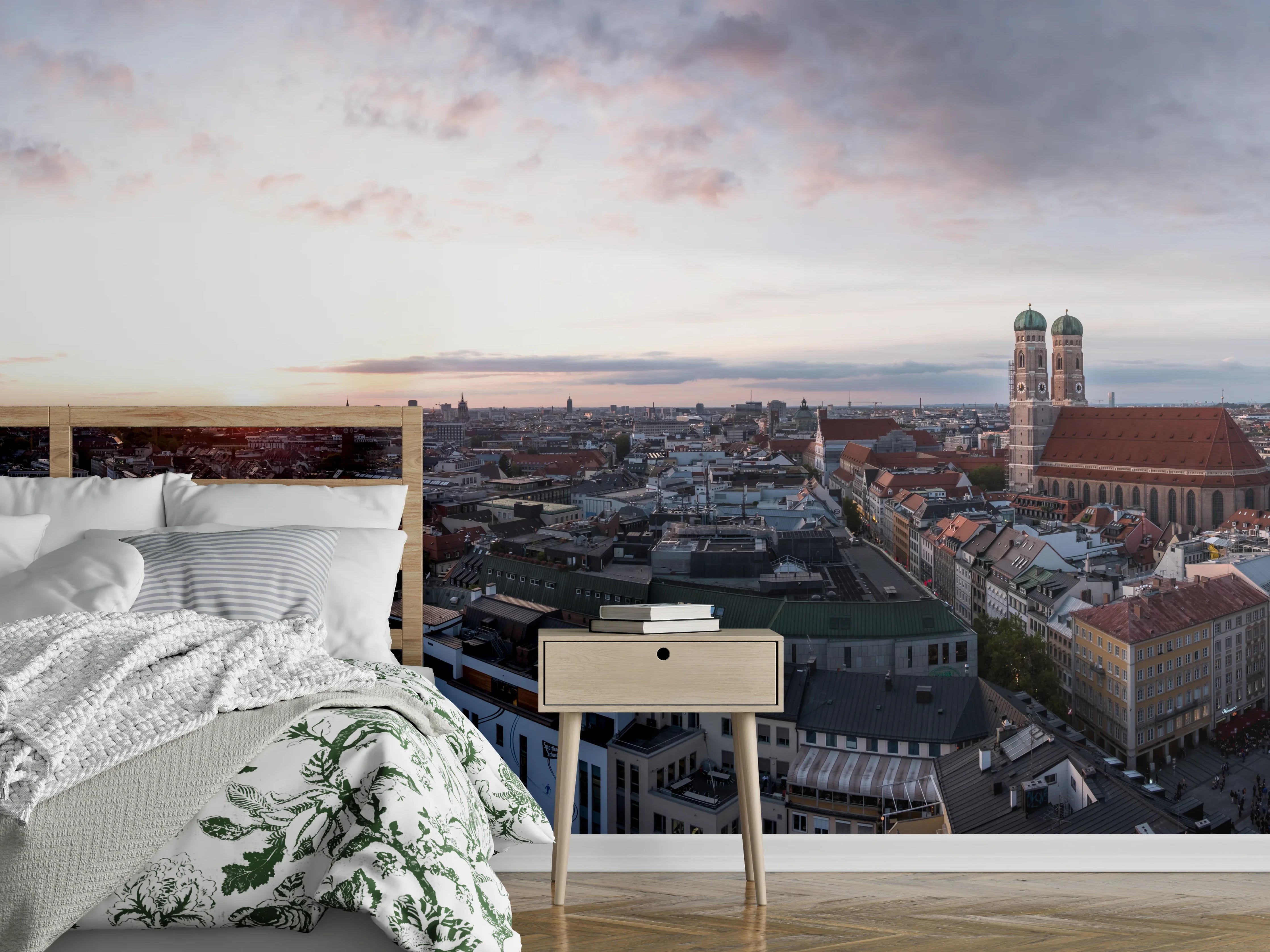 Wandverkleidung Schlafzimmer - Aussicht über München mit Frauenkirche und Rathaus