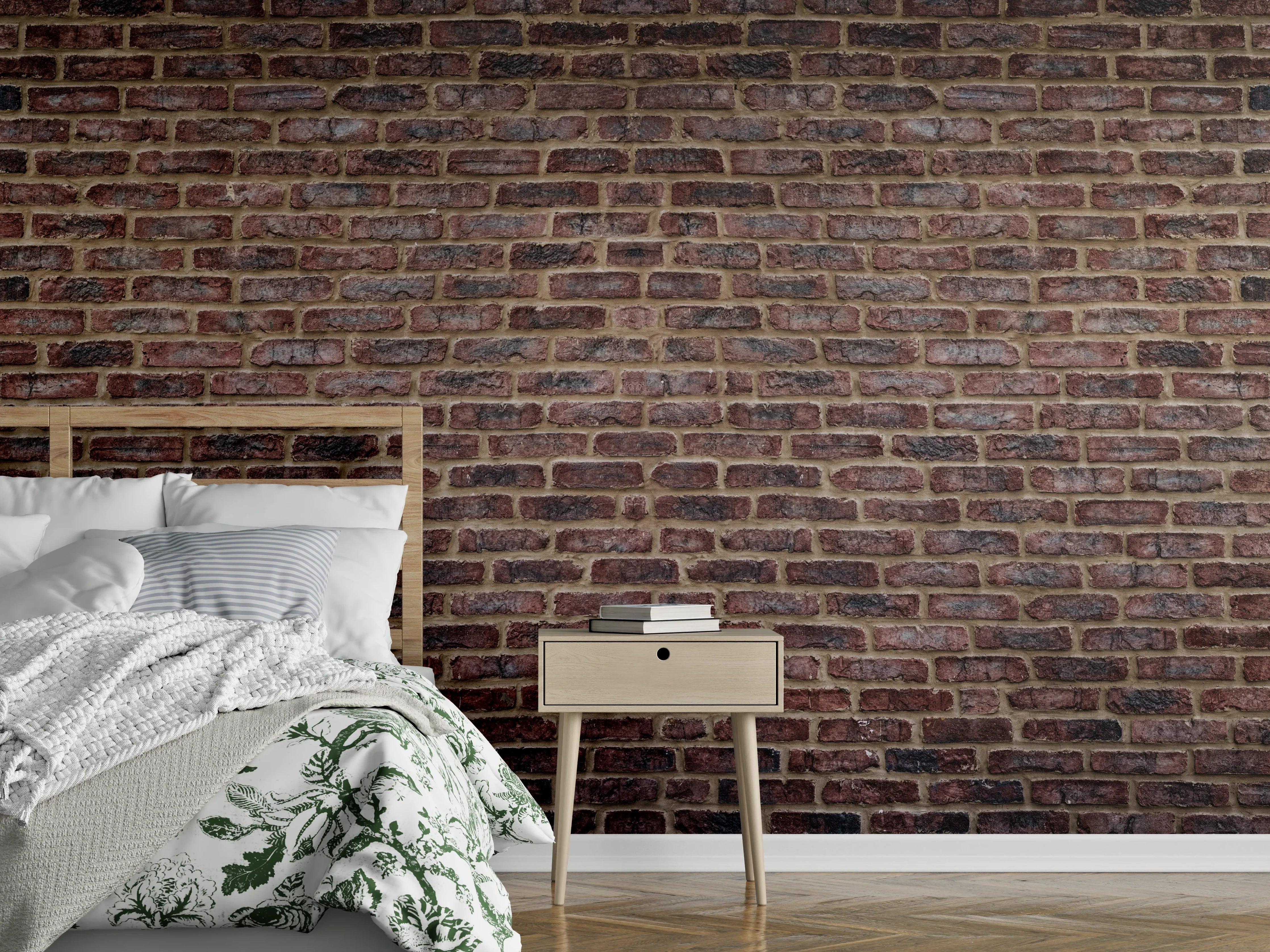 Wandverkleidung Schlafzimmer - Backstein Wandoptik Dunkle Akzentwand