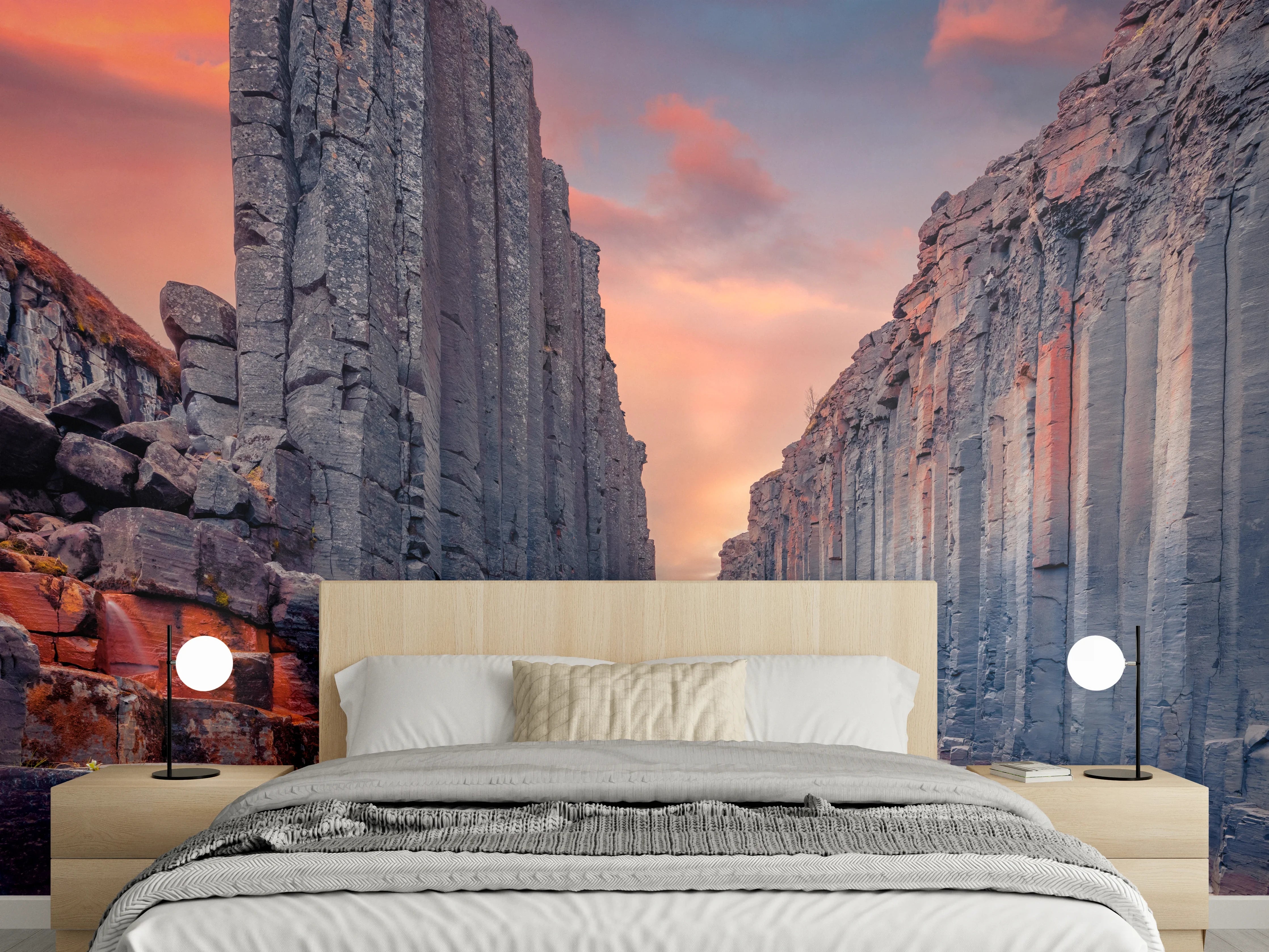 Wandverkleidung Schlafzimmer - Basalt-Canyon Fluss Sonnenuntergang