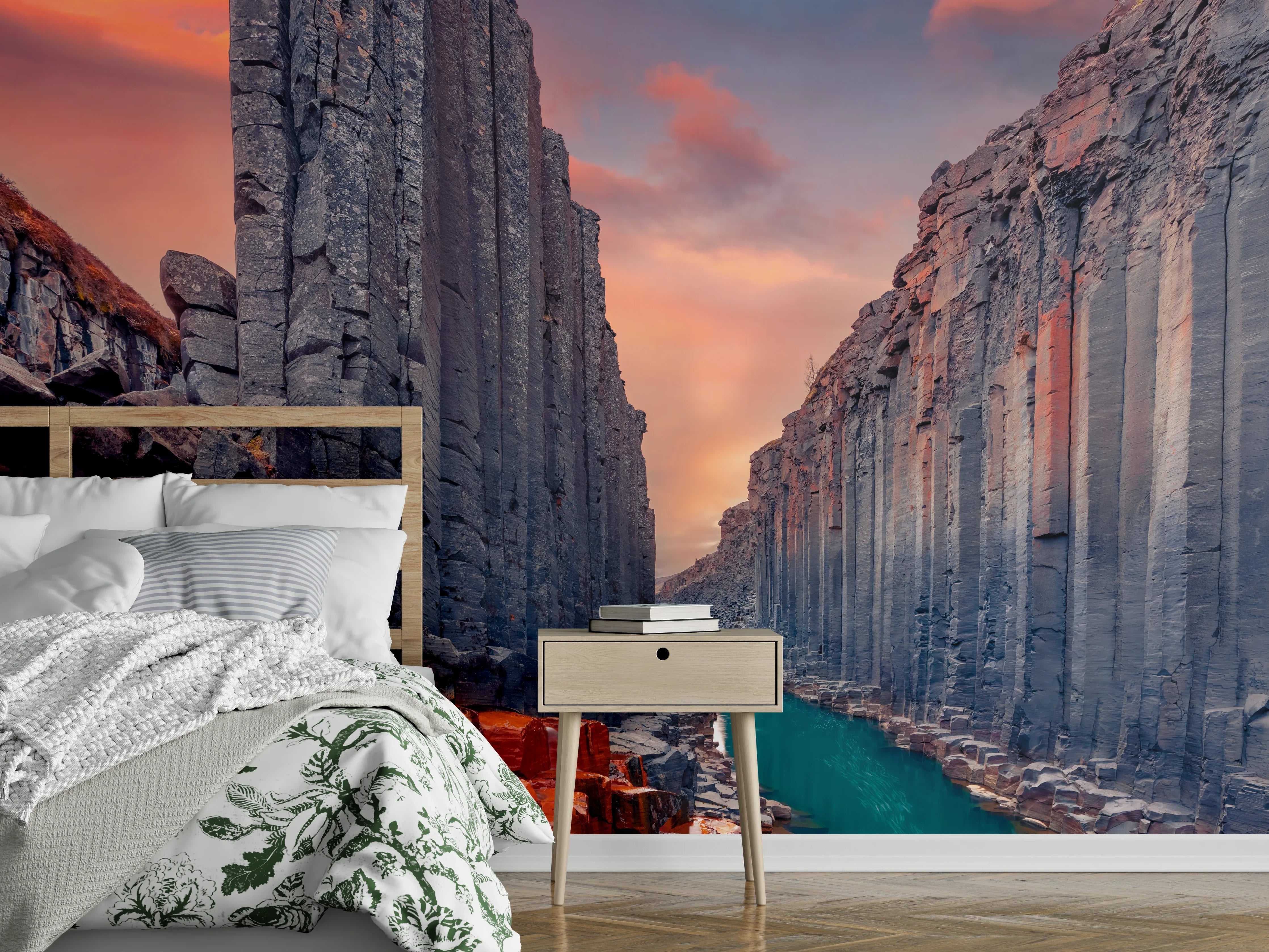 Wandverkleidung Schlafzimmer - Basalt-Canyon Fluss Sonnenuntergang