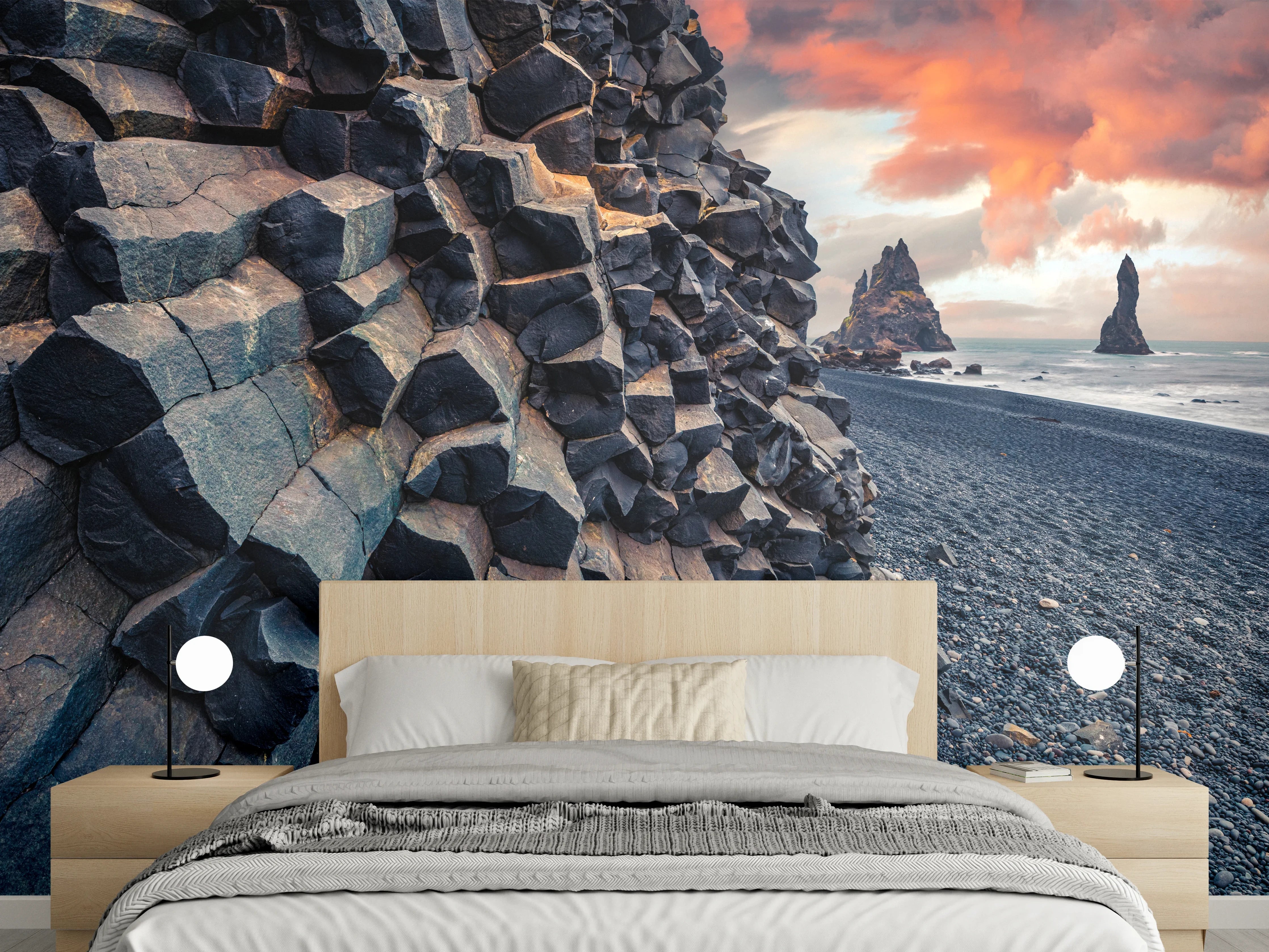 Wandverkleidung Schlafzimmer - Basaltsäulen am schwarzen Strand